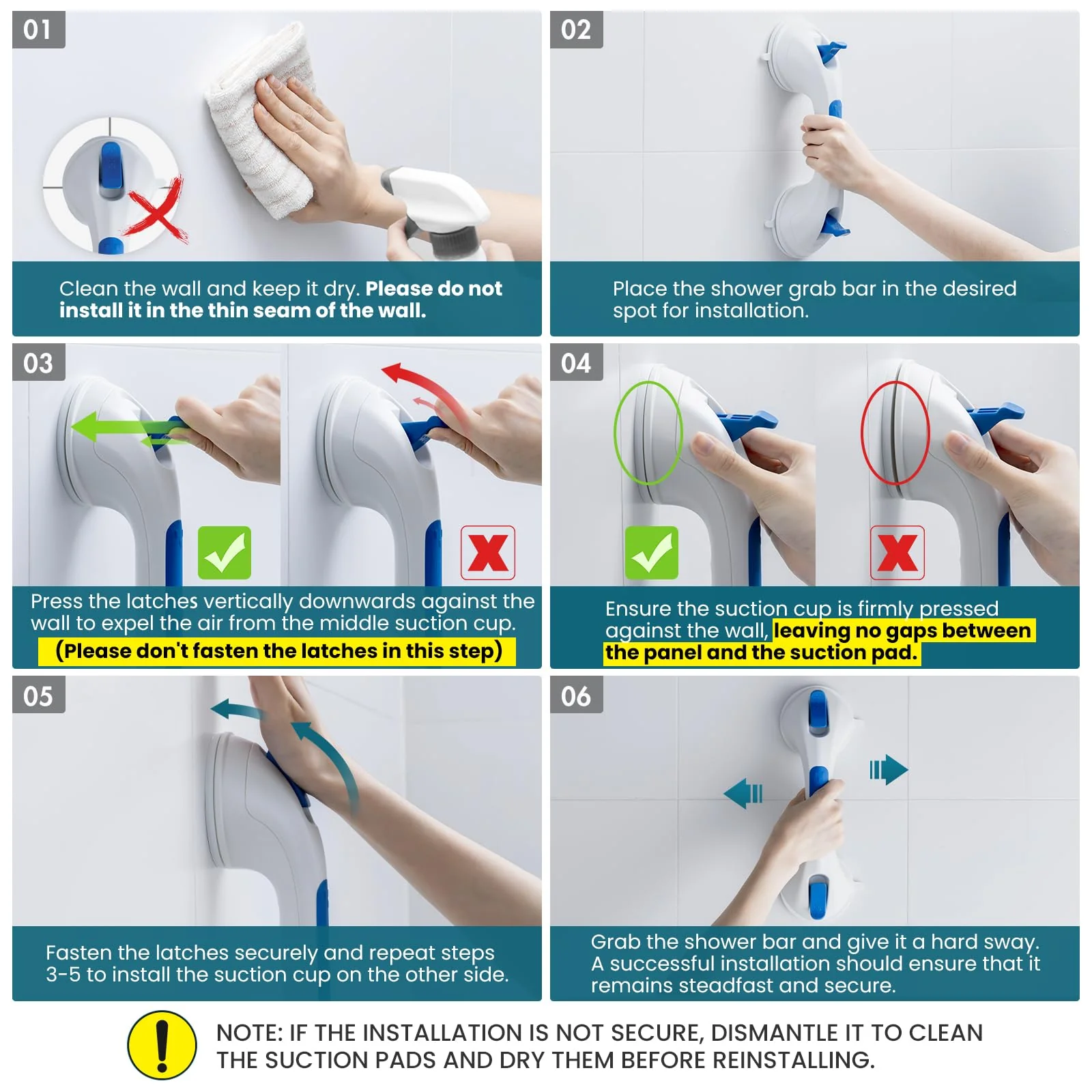 TAILI Shower Grab Bar, Suction Cup Grab Bars for Elderly, Grab Bars for Bathtubs and Showers, Shower Grab Bars for Seniors, Strong hold Suction Shower Grab Bar, No Drilling Removable Handicap Grab Bar - Image 6