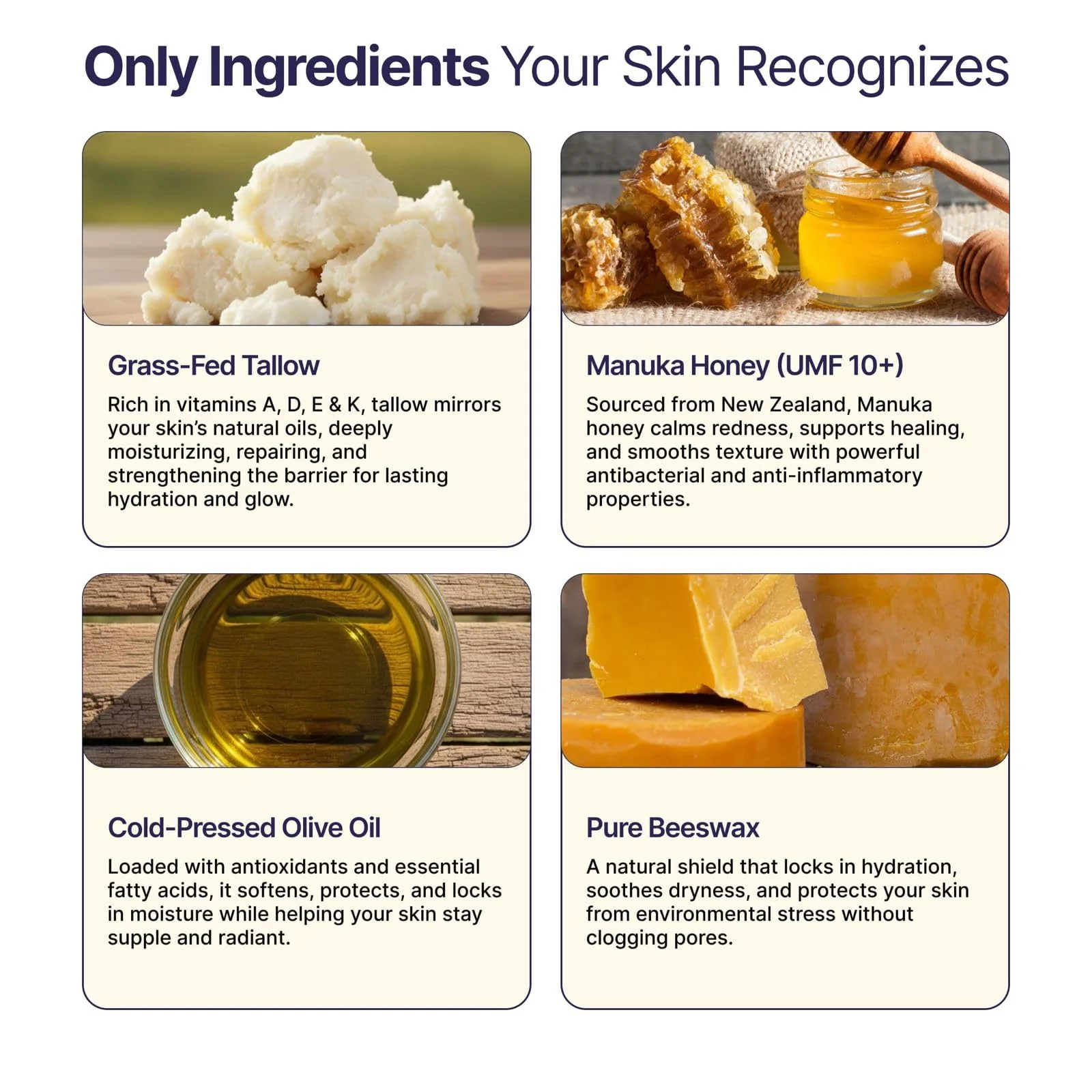 Tallow and Manuka Honey Balm, 2 oz, Unscented, Grass Fed Grass Finished, Face Cream, Body, Lotion, and Lip Balm - Image 3