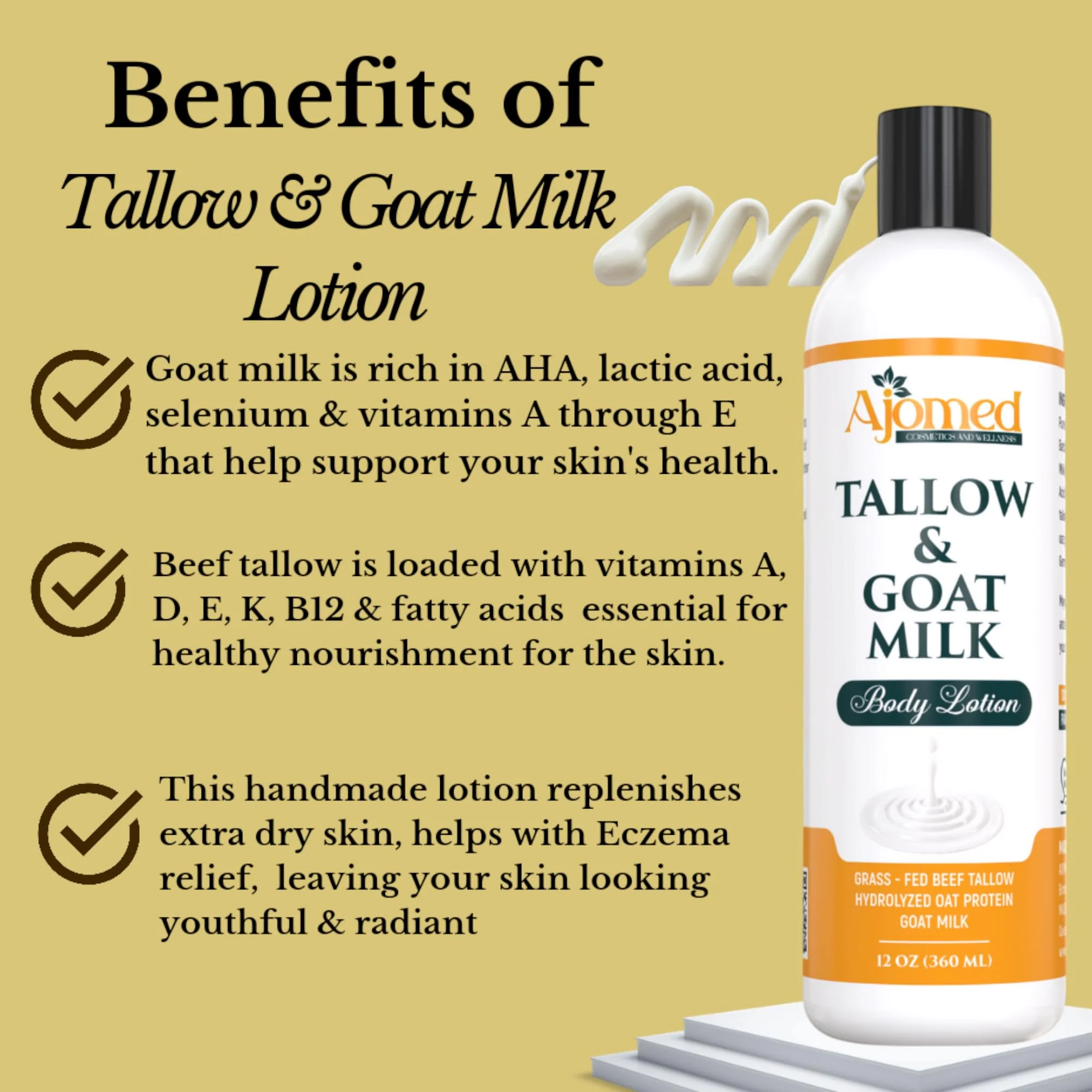 Tallow & Goat Milk Body Lotion for Sensitive Skin, Organic moisturizing Lotion - Soothes Dry skin, Goat Milk face and body Moisturizer - Handmade Tallow for skin cream (12 OZ, Oatmeal & Honey) - Image 5