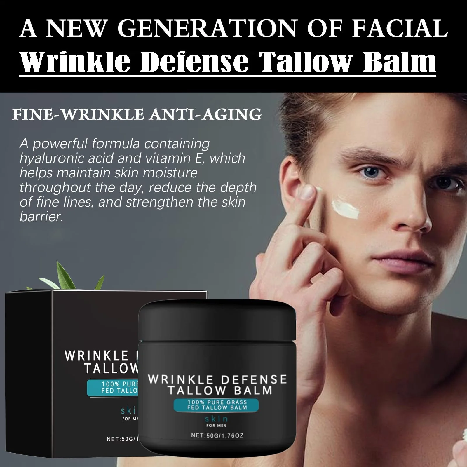 Tallow Skin Care for Men - Wrinkle Defense Tallow Balm, Tallow Face Moisturizer, Natural Tallow Men's Face Wash, Beef Tallow for Skin Face Moisturizer, Anti-Wrinkle Night Serum (1 Set) - Image 8