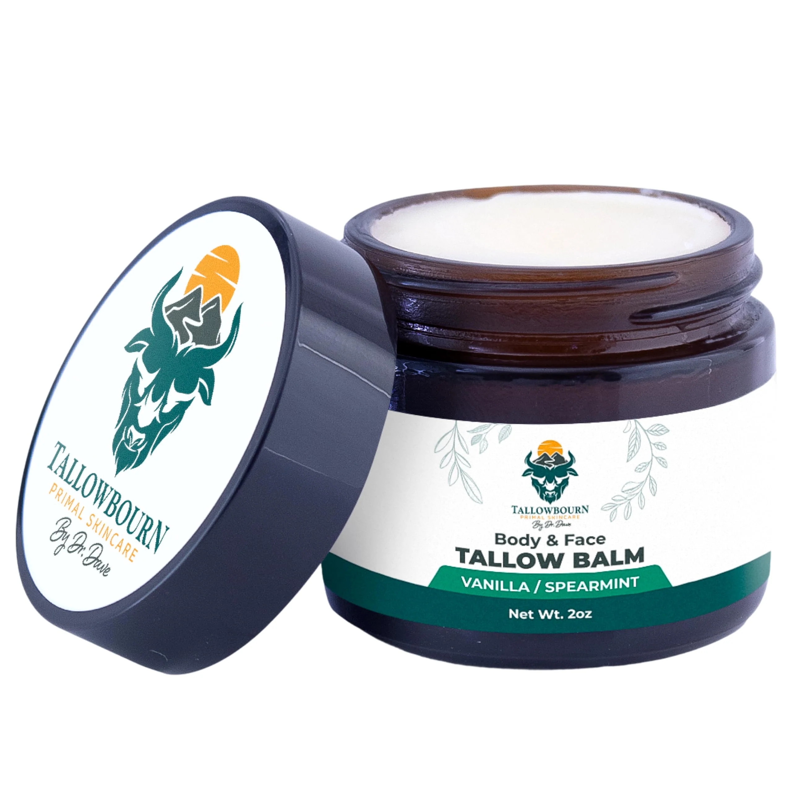 Tallowbourn Grass Fed Beef Tallow Balm for Face and Body with Shea Butter, Organic Jojoba Oil, Honey, and Beeswax – Beef Tallow for Skin – Vanilla and Spearmint – 2 oz