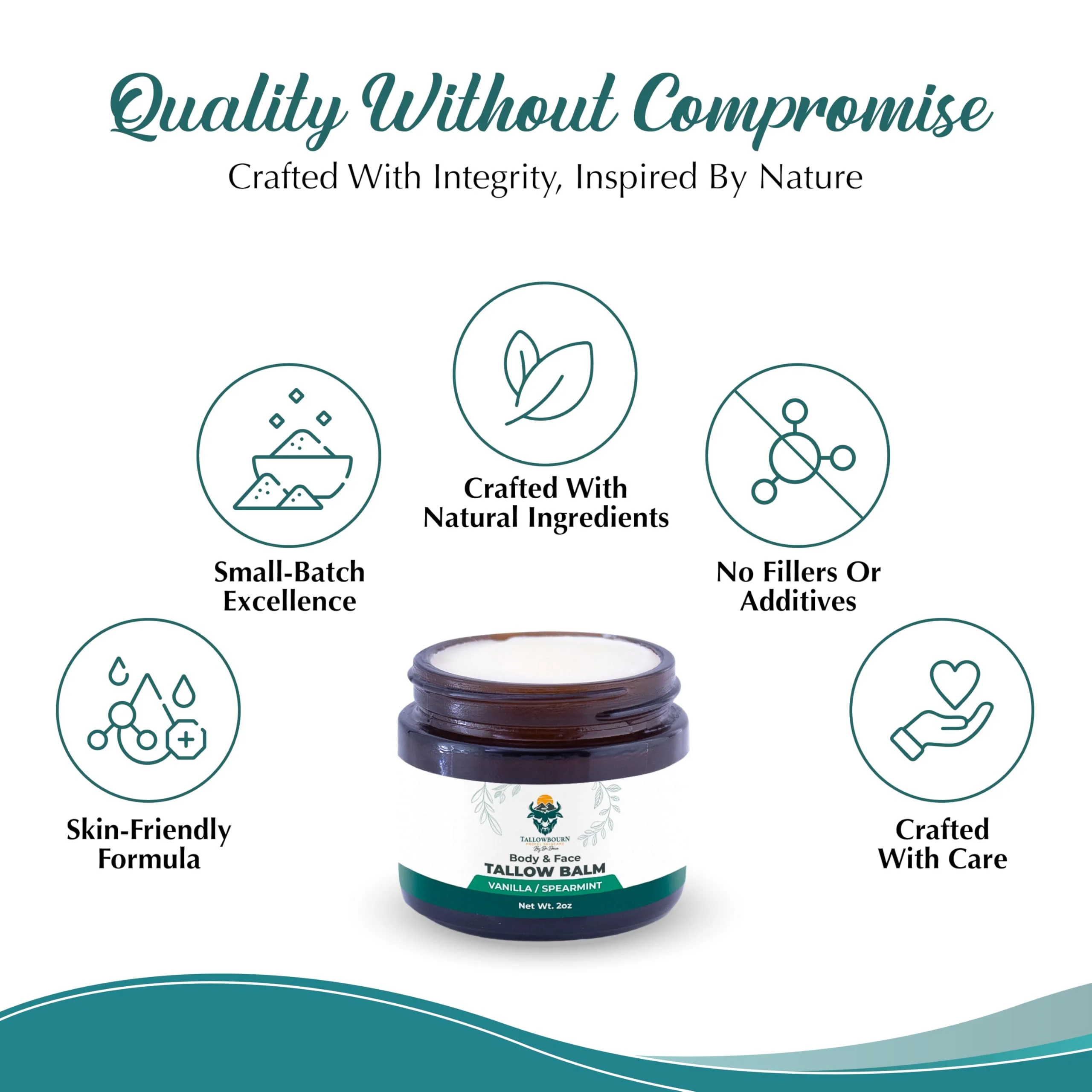 Tallowbourn Grass Fed Beef Tallow Balm for Face and Body with Shea Butter, Organic Jojoba Oil, Honey, and Beeswax – Beef Tallow for Skin – Vanilla and Spearmint – 2 oz - Image 4