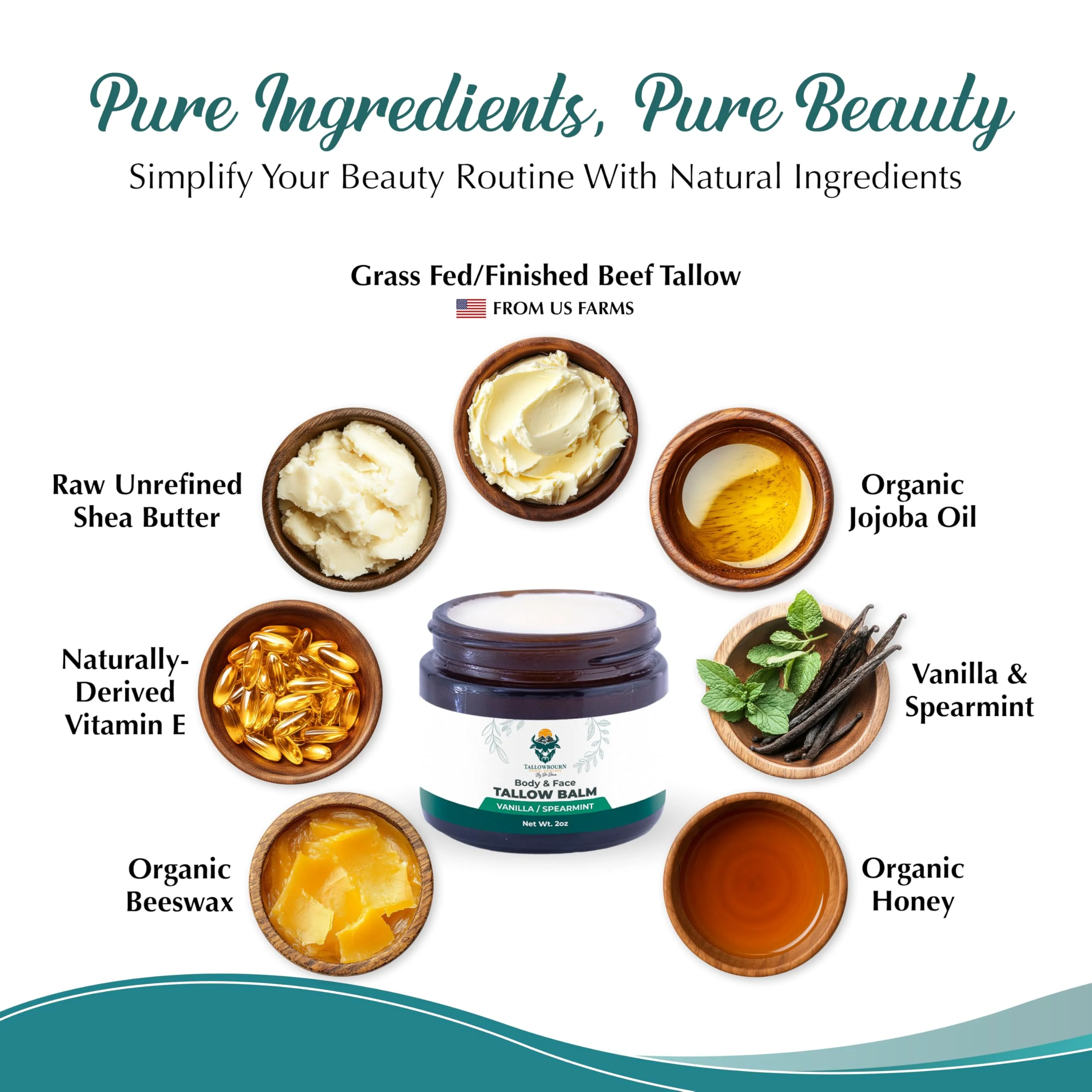 Tallowbourn Grass Fed Beef Tallow Balm for Face and Body with Shea Butter, Organic Jojoba Oil, Honey, and Beeswax – Beef Tallow for Skin – Vanilla and Spearmint – 2 oz - Image 7