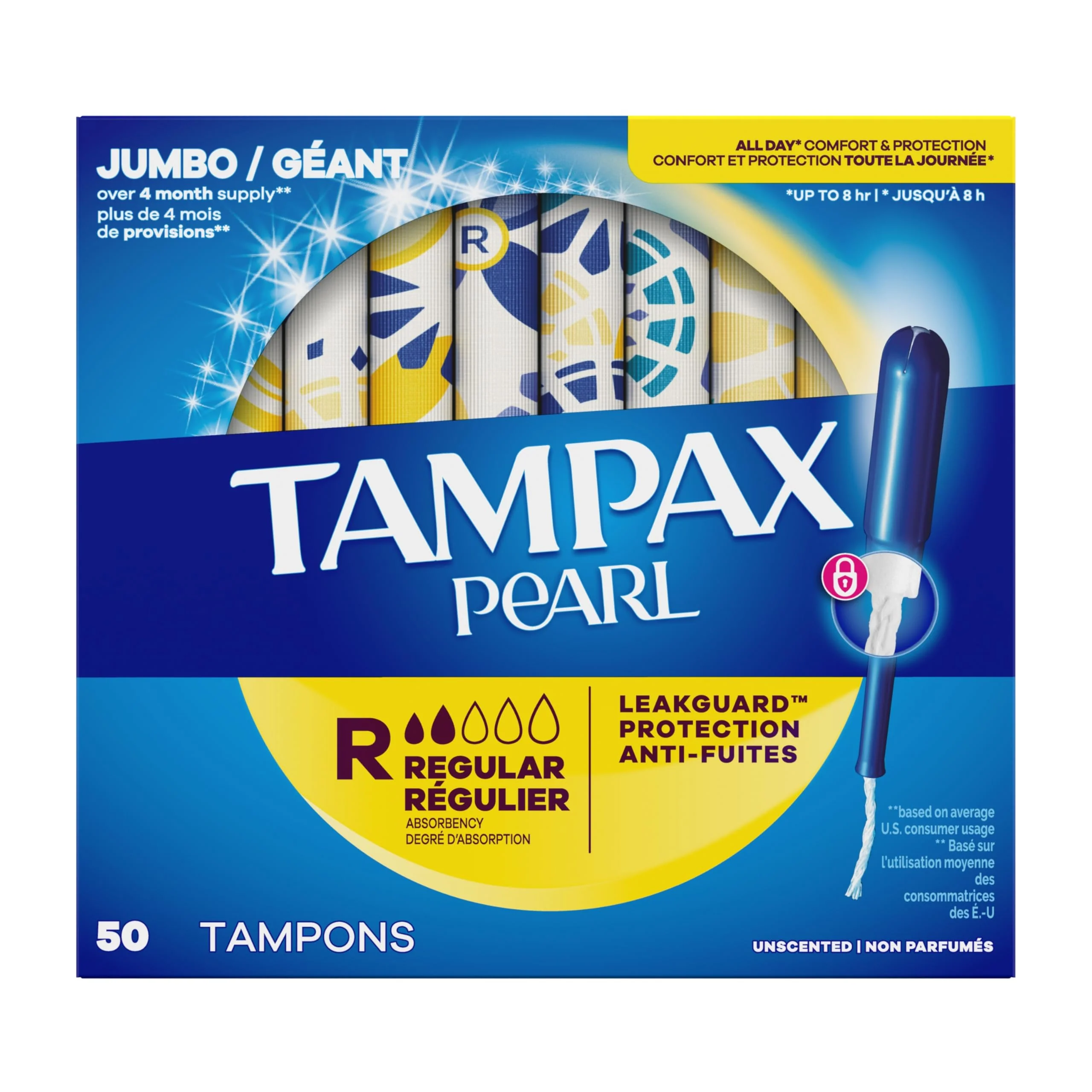 Tampax Pearl Tampons for Women, with LeakGuard Braid, Regular Absorbency, Unscented, 50 Count - Image 9