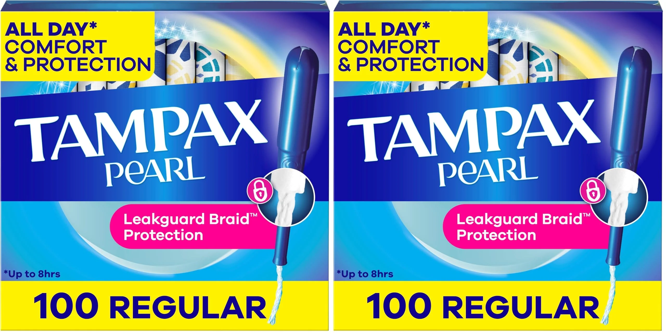 Tampax Pearl Tampons Regular Absorbency,with Leakguard Braid,Unscented, 4 Boxes - 50 Each (Packaging May Vary),(Pack of 200)