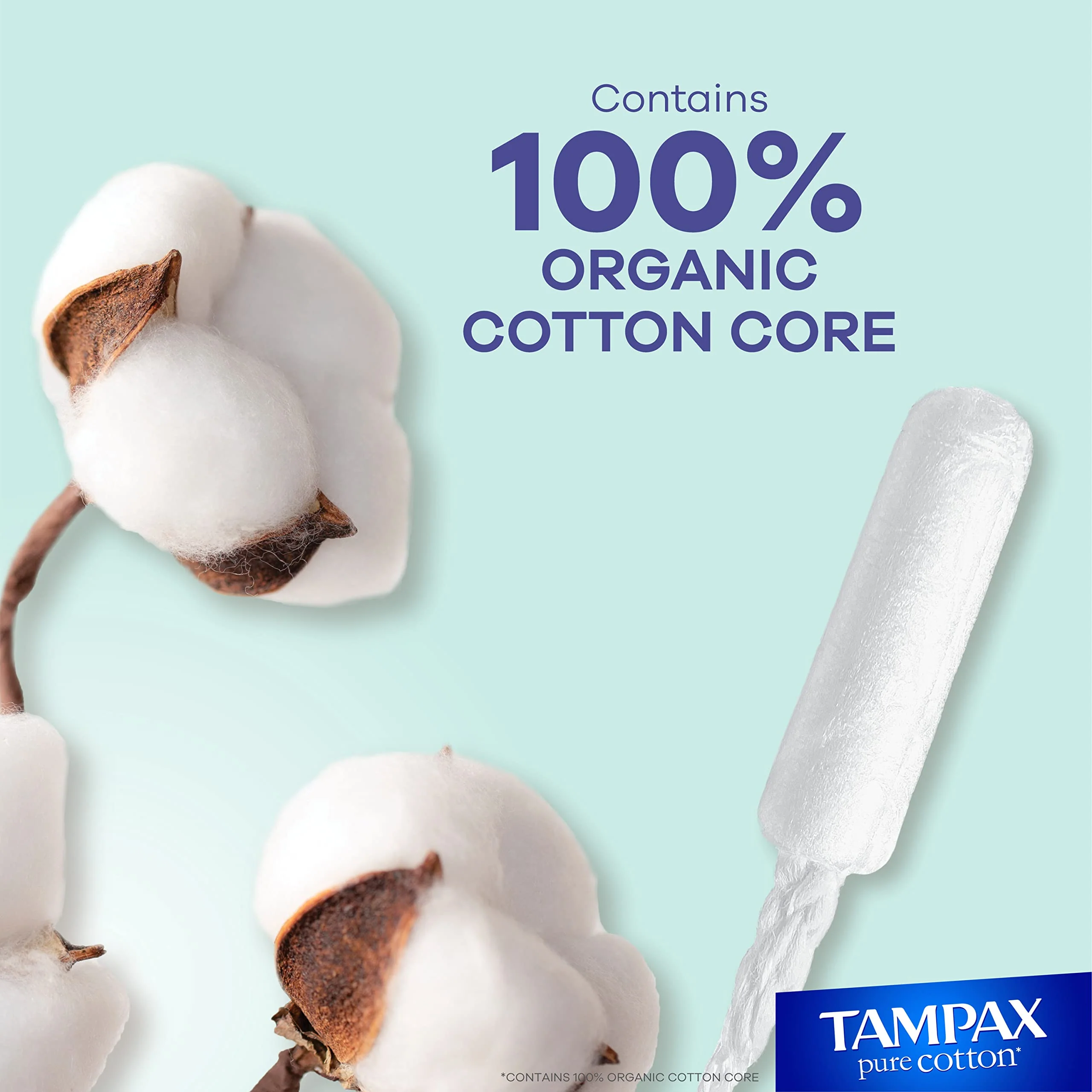 Tampax Pure Cotton Tampons, Contains 100% Organic Cotton Core, Super Absorbency, unscented, 24 Count x 3 Packs (72 Count Total) - Image 5