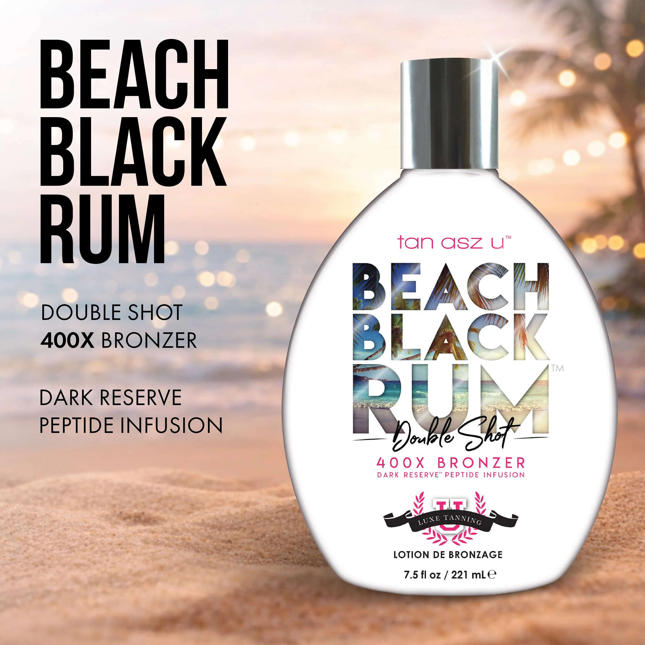Tan Asz U Beach Black Rum Tanning Lotion, Double Shot 400X Bronzer, Dark Reserve Peptide Infusion, Luxe Indoor Tanning Lotion with Coconut Water & Algae Extract, 13.5 Fl Oz - Image 8