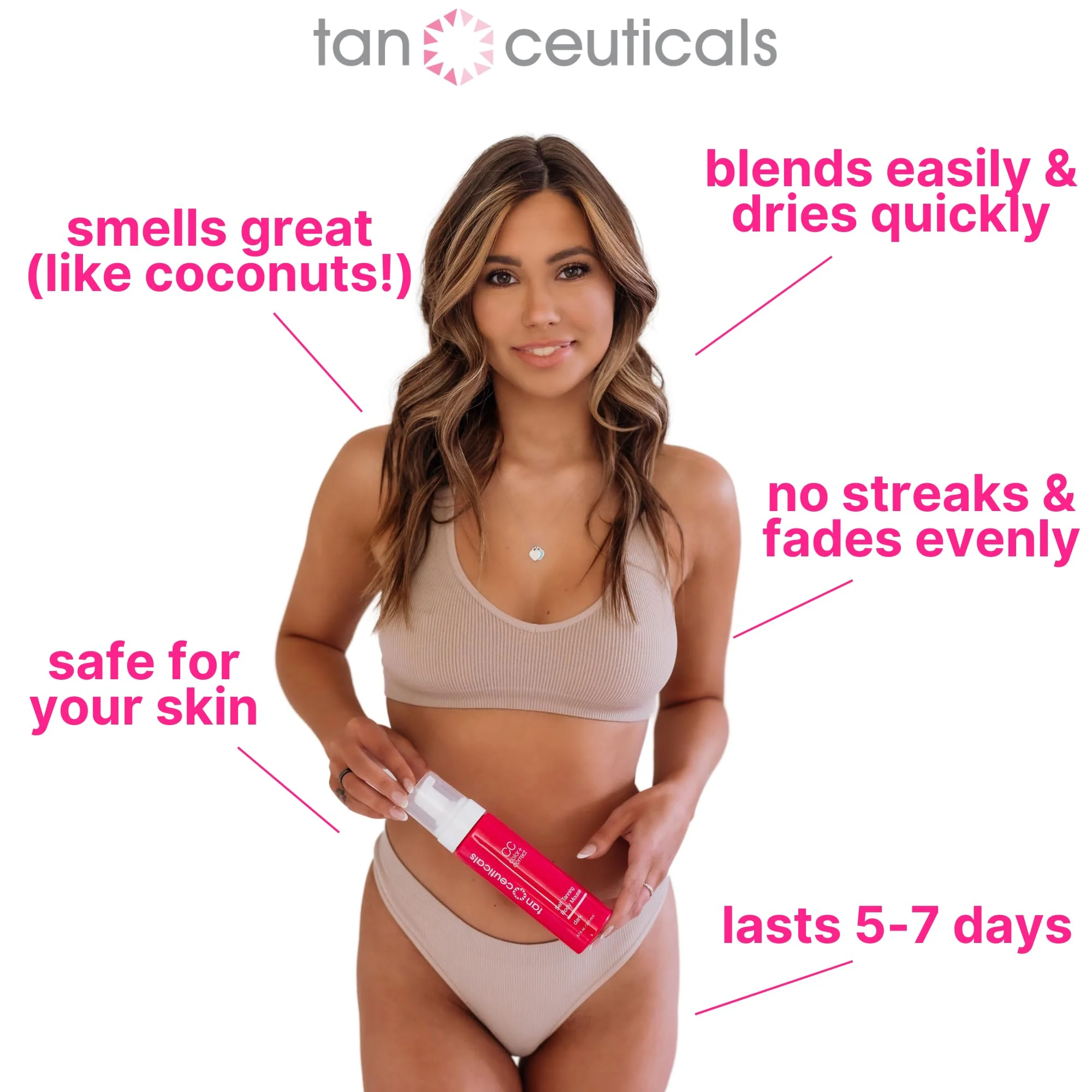 Tanceuticals CC Self Tanning Body Mousse - Dark Self Tanner - Color Correcting & Natural-Looking - Healthy Ingredients & Fresh Coconut Scent Give Instant, Long-Lasting Sunless Tan - 6.7 oz (Dark) - Image 3