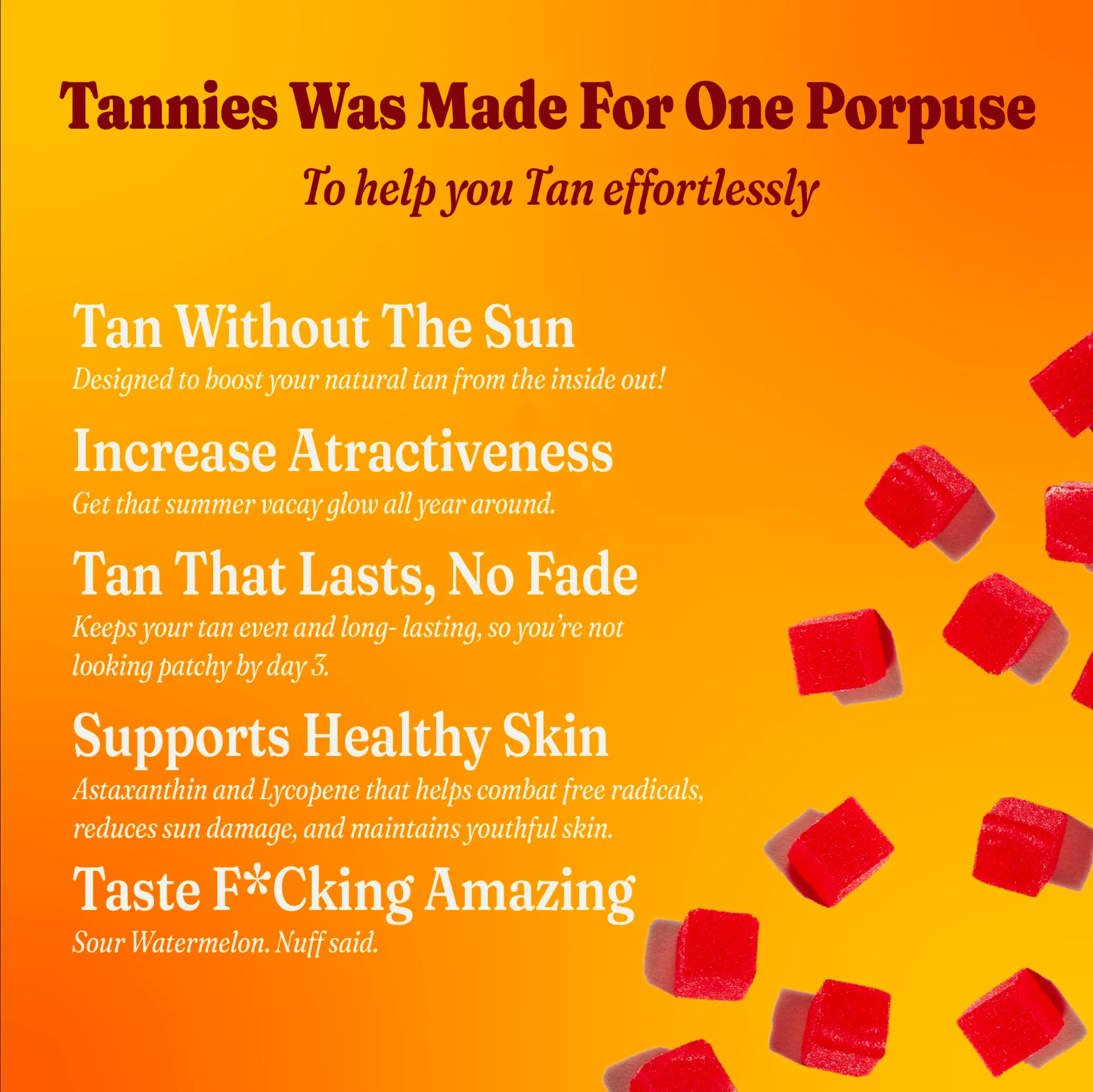 Tannies Tanning Gummies | Natural Tanning Supplement with Astaxanthin, Lycopene & Beta Carotene | Vegan, Non-GMO | Boost Melanin for Radiant Skin | 30-Day Supply for Skin Health & Glow - Image 4