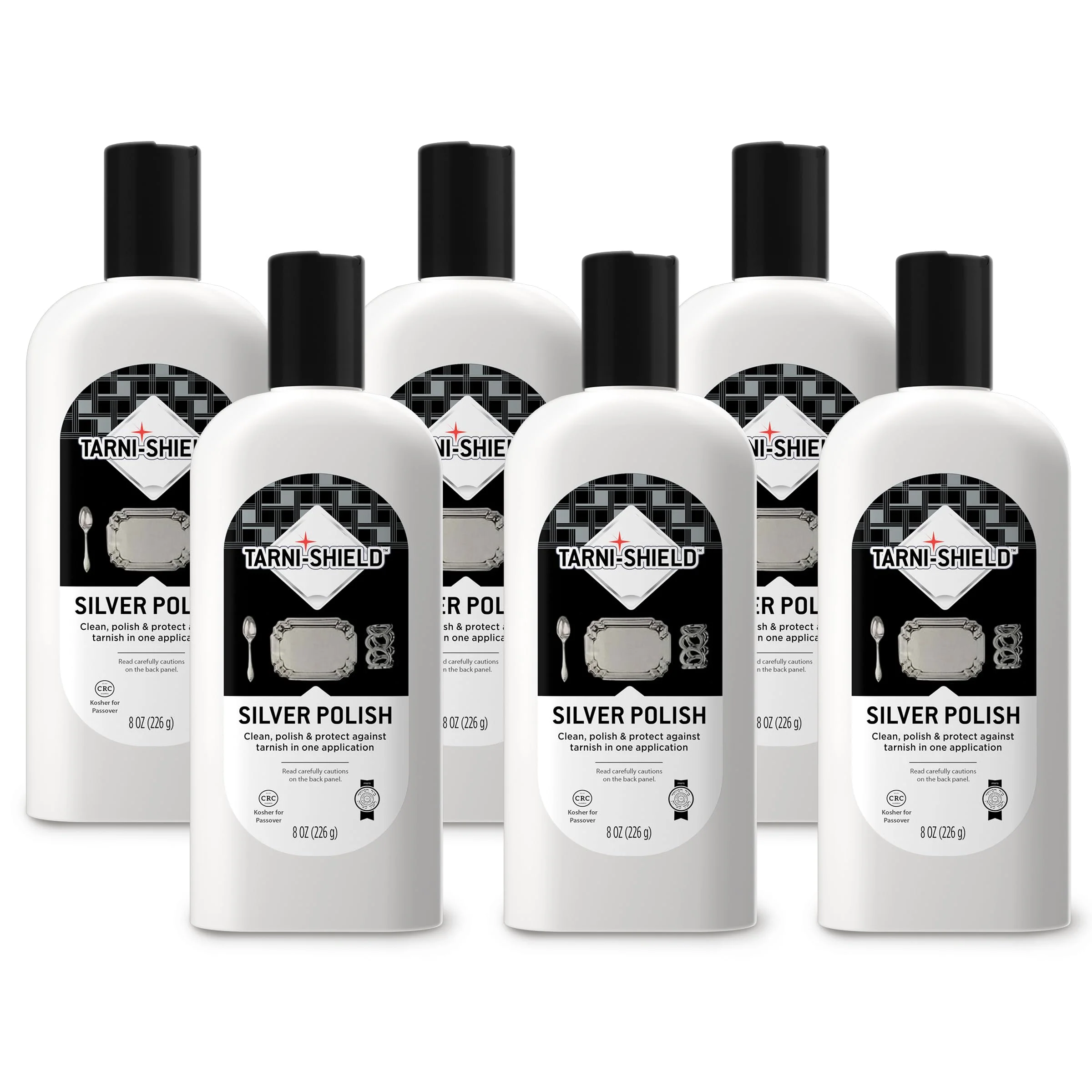 Tarni-Sheild Silver Polish - Clean, Polish, and Protect Against Tarnish - 8 Ounces – Safely Cleans Silver, Copper, Brass, and Other Metals in Just One Application - 6 Pack