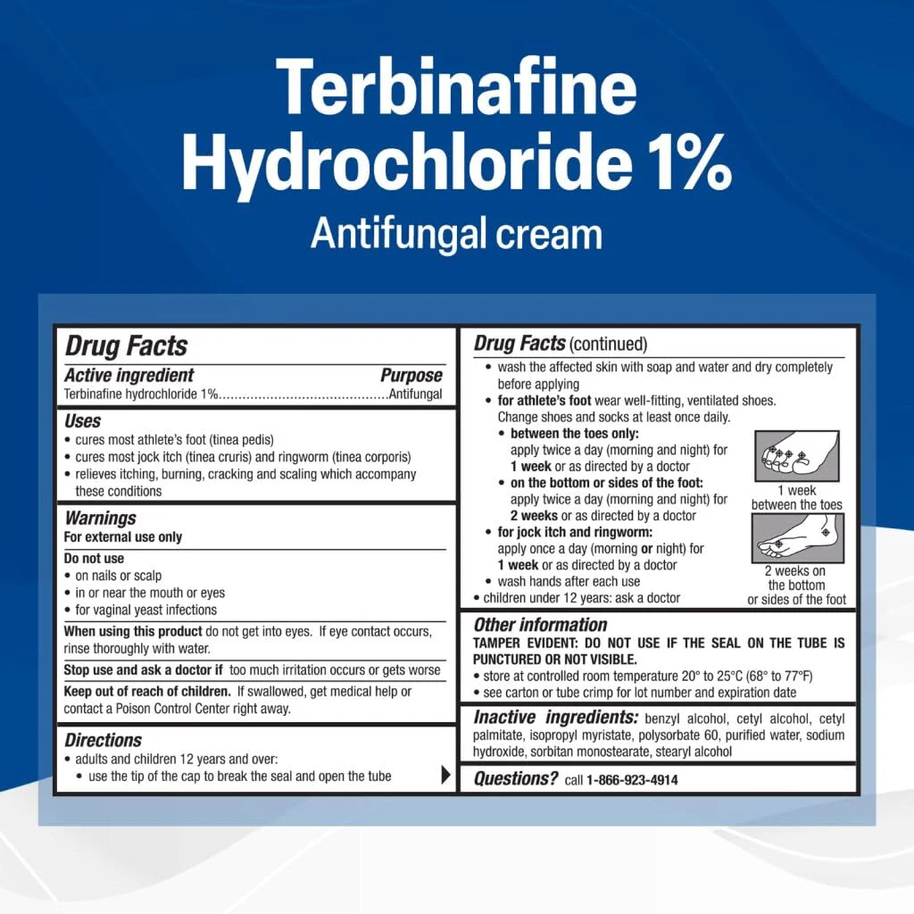 TARO Terbinafine Hydrochloride antifungal Cream 1% - Athletes Foot Cream Extra Strength, relieves itching & Burning, Cures Most Athlete's Foot, Jock Itch & Ringworm - Image 2
