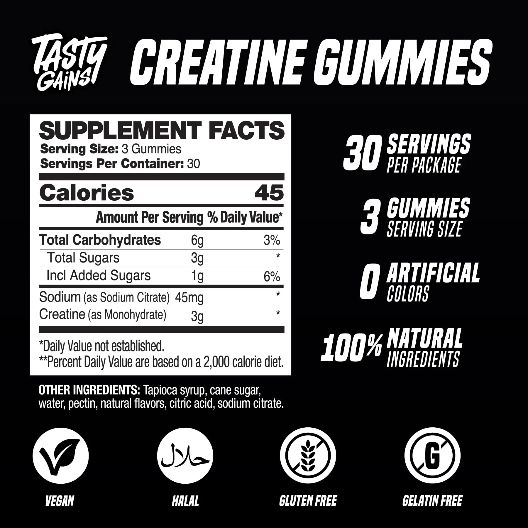 TASTY GAINS Creatine Gummies - 90g of Creatine Monohydrate - Workout Supplements - Build Muscle & Boost Strength for Men & Women - Made in USA - Non GMO - Vegan Friendly (Large, Pineapple Mango) - Image 5