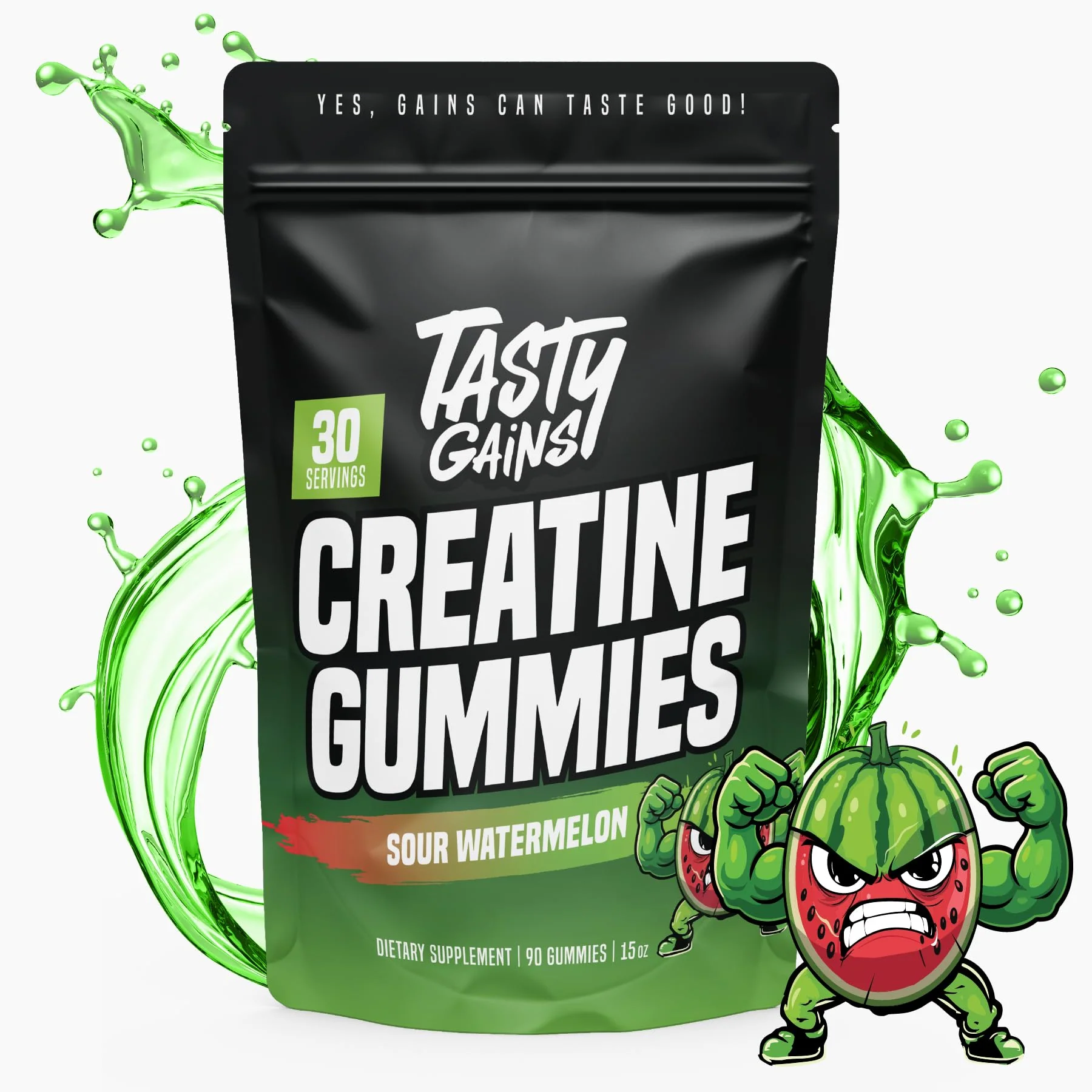 TASTY GAINS Creatine Gummies, 90g of Creatine, Non-GMO, Vegan - Build Muscle & Boost Strength for Men & Women (1g Creatine Monohydrate Per Gummy) Made in USA (90, Sour Watermelon) - Image 2