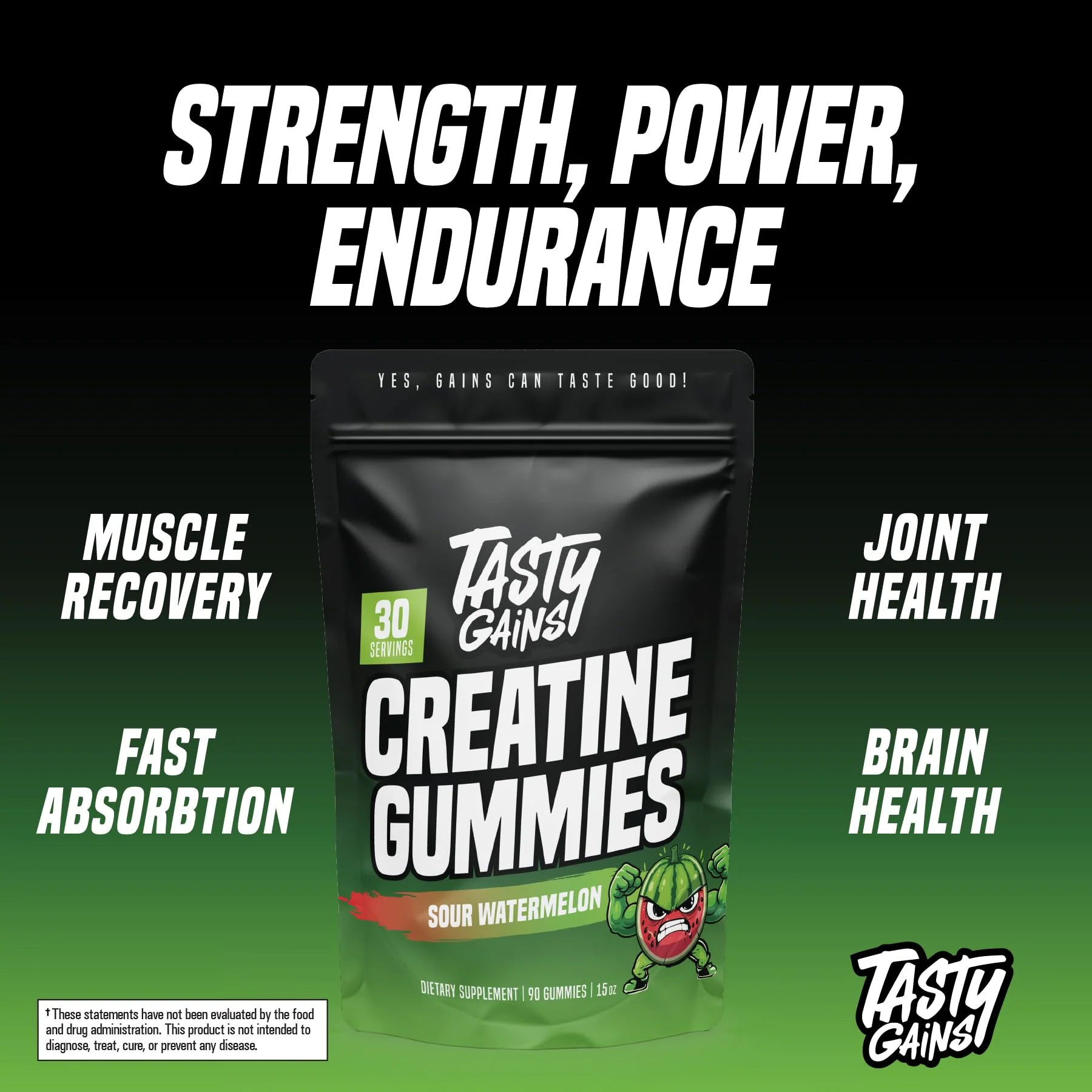 TASTY GAINS Creatine Gummies, 90g of Creatine, Non-GMO, Vegan - Build Muscle & Boost Strength for Men & Women (1g Creatine Monohydrate Per Gummy) Made in USA (90, Sour Watermelon) - Image 6