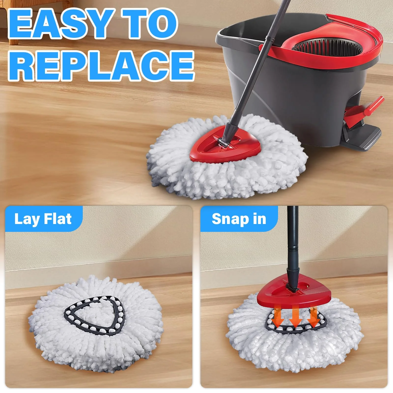 Tataanty Mop Head Replacement for O Cedar: Mop Replace Head Easy Wring Spin Mop for 1 Tank System - Heads Replacements Easy to Clean Replaceable Mop Head Machine Washable (9 Pack) - Image 7
