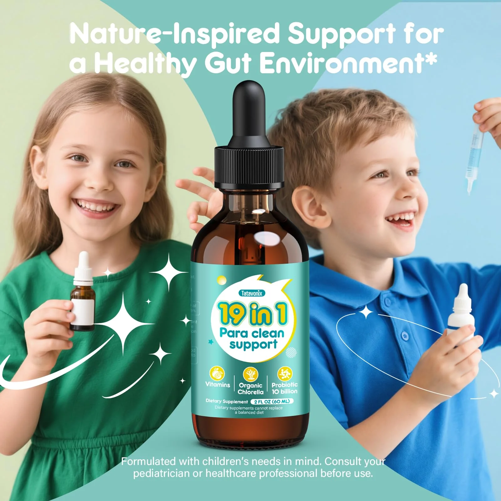 Tatavonix 19 in 1 Herbal Gut Cleanse Drops – Wormwood, Black Walnut, Chlorella 250mg, 10B Probiotics, Clove & Oregano – Liquid Detox Support for Adults & Kids, Alcohol-Free, 2oz - Image 2