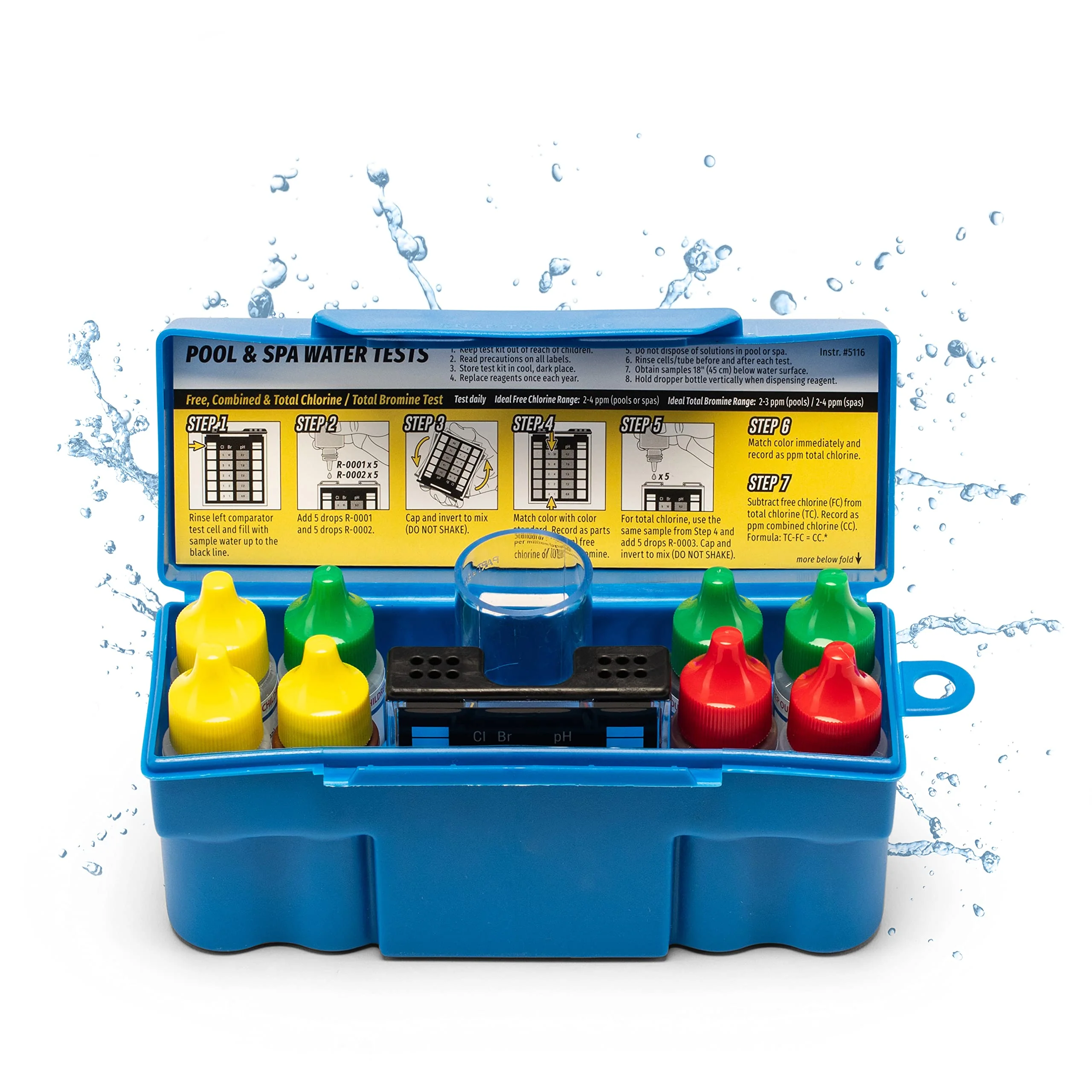 Taylor K-1004 DPD, 6-in-1 Pool Test Kit for for Free & Total Chlorine, Bromine, pH, Acid Demand, Total Alkalinity, 100+ Tests, Quick & Easy for Pools & Spas | Made in The USA
