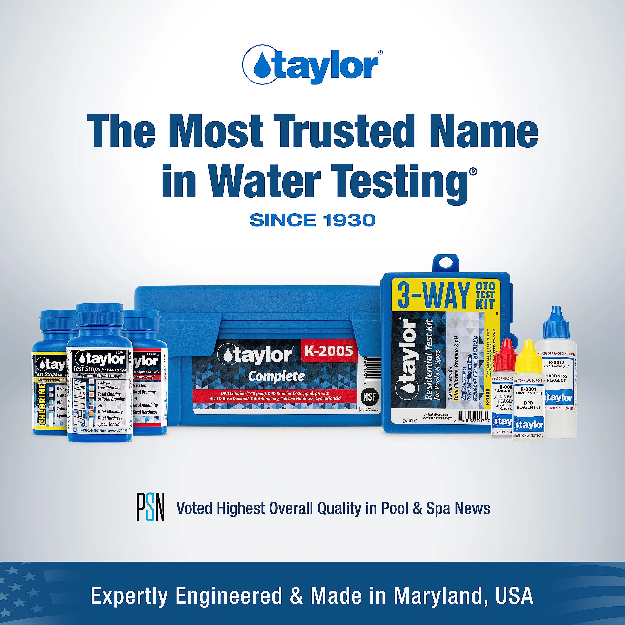 Taylor K2005 High Range Swimming Pool Total and Free Chlorine Bromine Alkalinity Calcium Hardness Base and Acid Demand pH DP Test Kit - Image 3