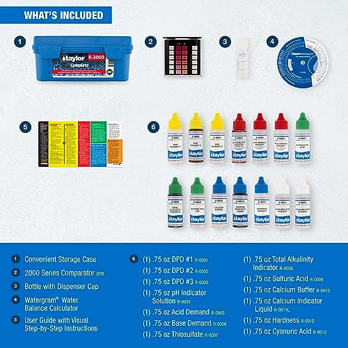 Taylor K2005 High Range Swimming Pool Total and Free Chlorine Bromine Alkalinity Calcium Hardness Base and Acid Demand pH DP Test Kit - Image 5