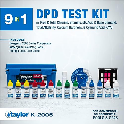 Taylor K2005 High Range Swimming Pool Total and Free Chlorine Bromine Alkalinity Calcium Hardness Base and Acid Demand pH DP Test Kit - Image 7