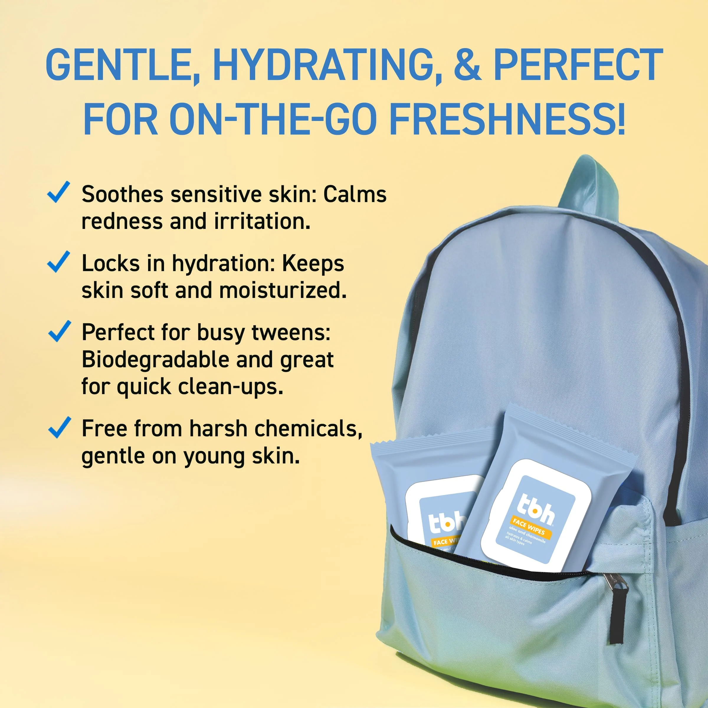 TBH Kids Gentle Face Wipes – Daily Cleansing & Hydrating Wipes for Preteens & Teens – Soothing Chamomile & Calendula – Sulfate & Paraben-Free – 30 Count (Pack of 2) - Image 4