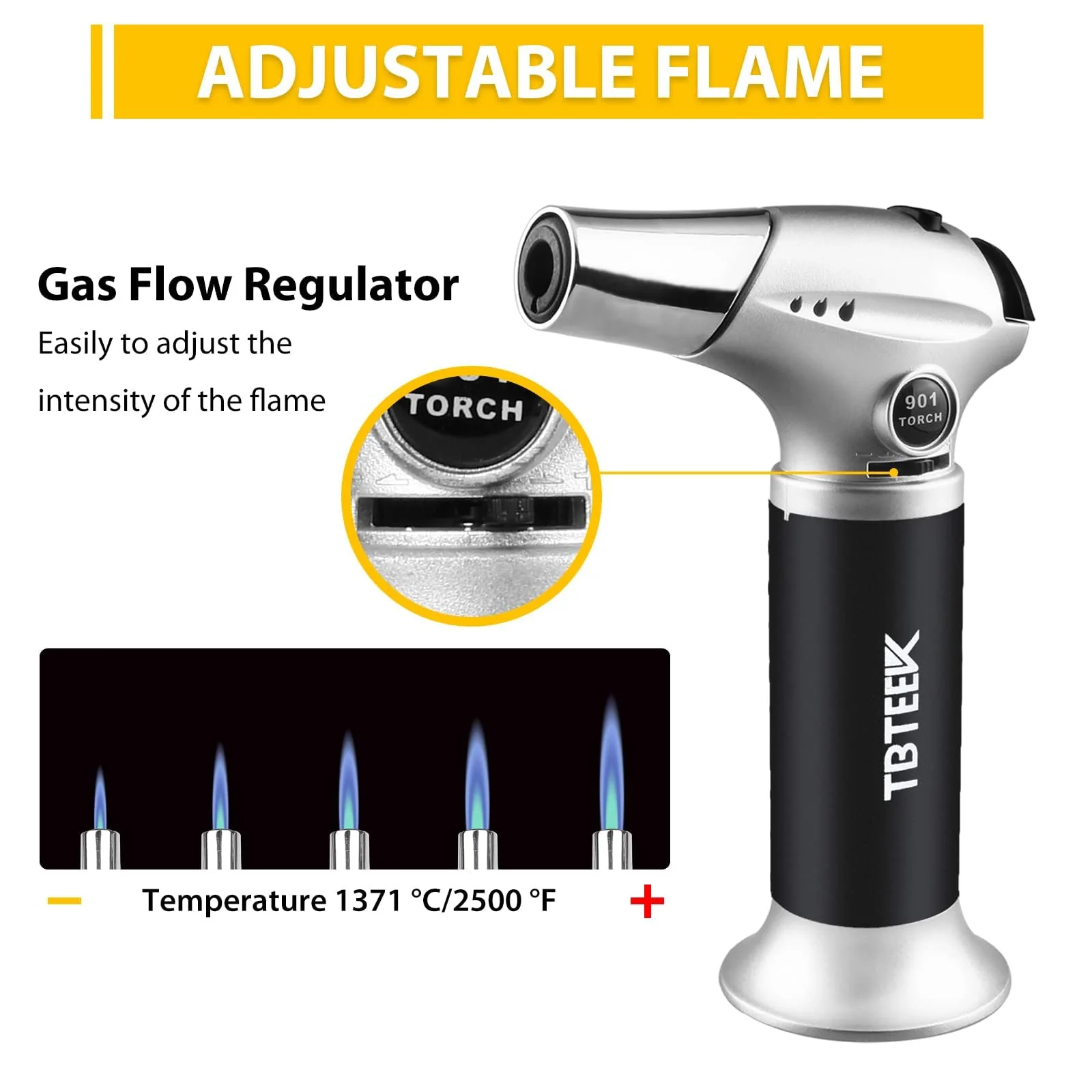 TBTEEK Butane Torch, Kitchen Torch Cooking Torch with Safety Lock & Adjustable Flame for Cooking, BBQ, Baking, Brulee, Creme, DIY Soldering(Butane Not Included) - Image 5