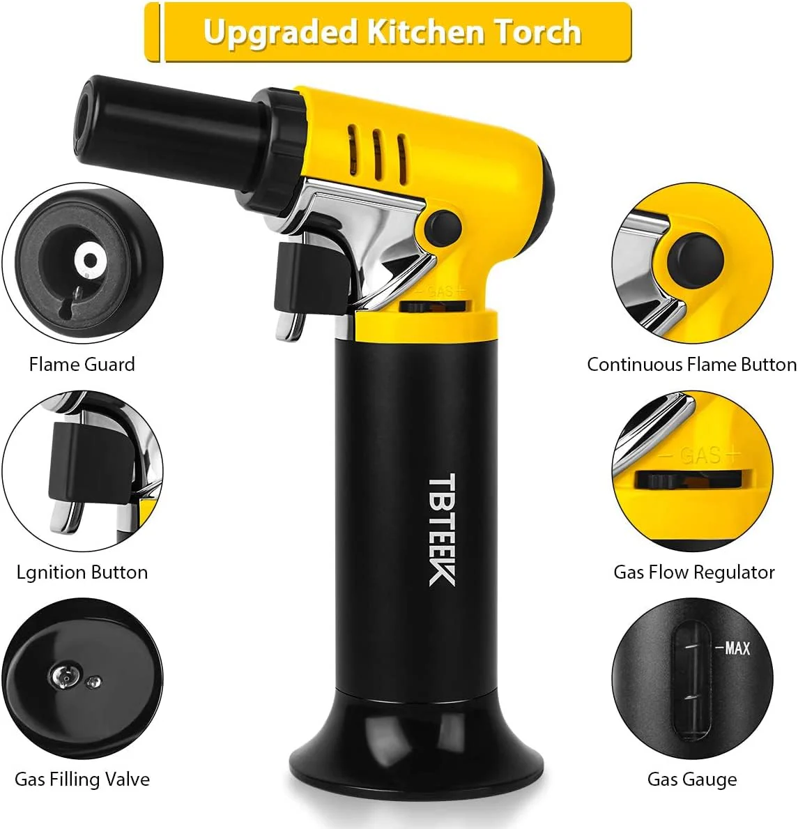 TBTeek Butane Torch with Fuel Gauge T907, One-hand Operation Kitchen Torch Lighter with Adjustable Flame for BBQ, Baking, Brulee Creme, Crafts and Soldering, 2 Pack(Butane Not Included) - Image 6