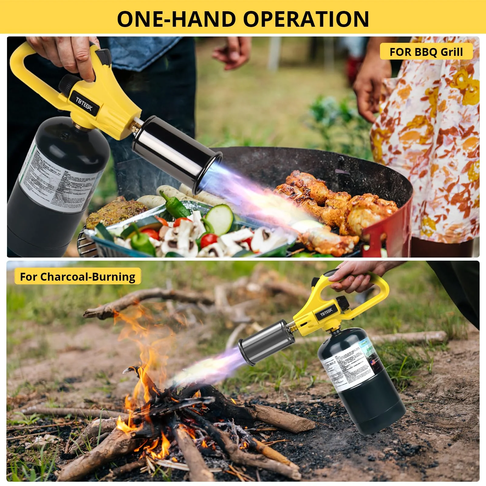 TBTEEK Powerful Propane Torch Head, Sous Vide Grill Cooking Torch With Adjustable Flame, Safety Lock Charcoal Torch Lighter for BBQ, Searing Steak, Creme Brulee, Campfire (Tank Not Included) - Image 3