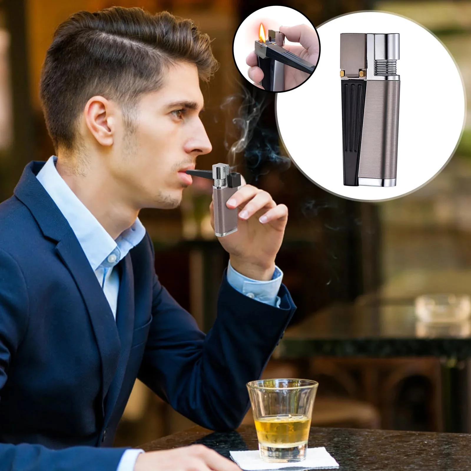 Tcairzl Foldable Lighter Multi-Purpose 2 in 1 Slant Jet Soft Flame Open Lighter Refillable Metal Torch Lighter with Accessories, Heavy-Duty Gift Box for Men Women Camping Kitchen (Without Gas) (4) - Image 5
