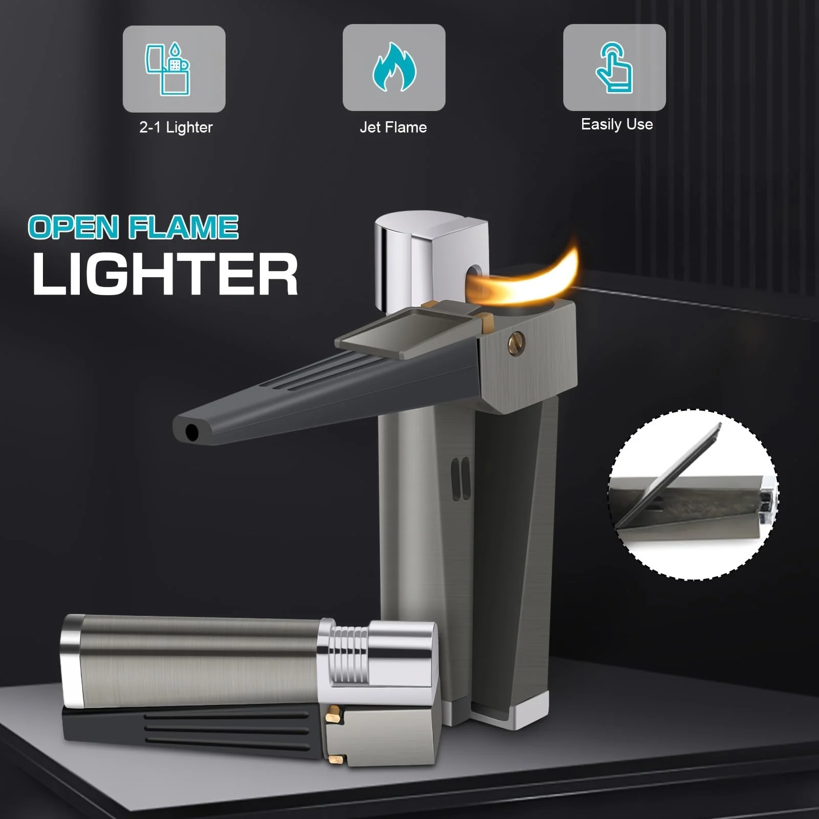 Tcairzl Foldable Lighter Multi-Purpose 2 in 1 Slant Jet Soft Flame Open Lighter Refillable Metal Torch Lighter with Accessories, Heavy-Duty Gift Box for Men Women Camping Kitchen (Without Gas) (4) - Image 7