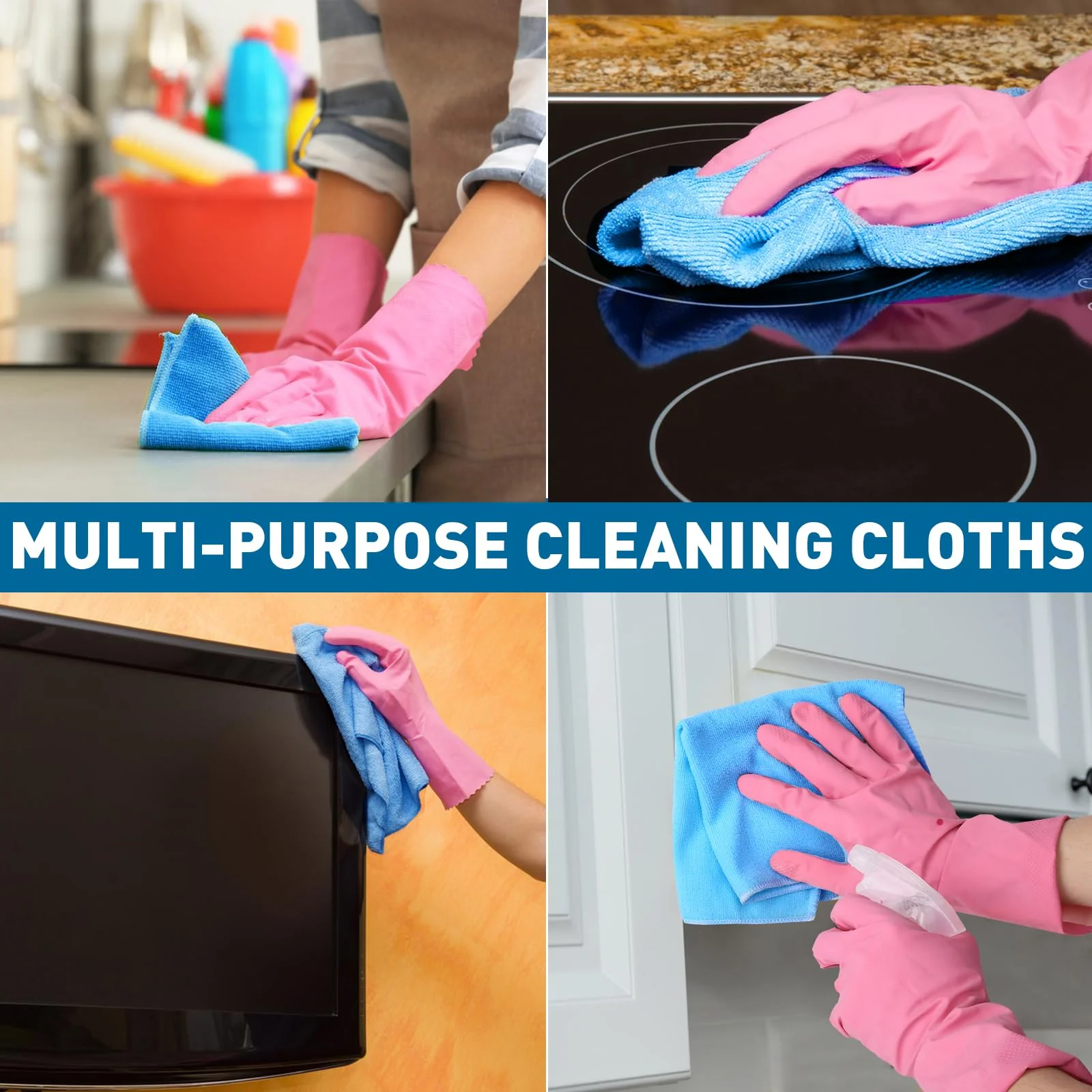 TEAWOO Blue Microfiber Towels Bulk-400 Pack, Cleaning Cloths Bulk, Microfiber Towels for Cars, Cleaning Rags Blue (12x12 inches) - Image 3