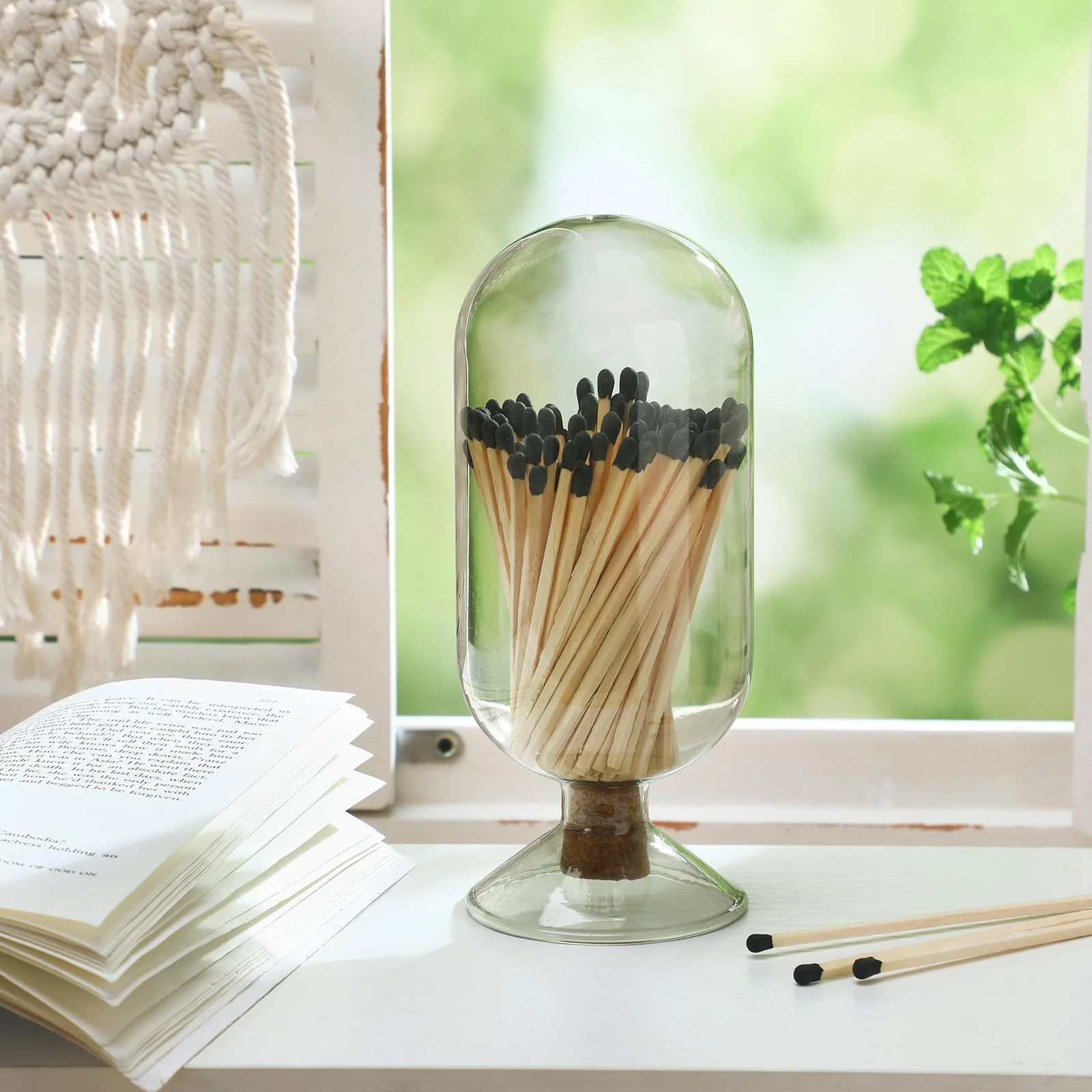 Teenyyou Smoke Grey Glass Match Cloche Holder Decorative Matches Jar Trendy Fireplace Display Decor, Not Include Sticks(7 x 2.95 Inch) - Image 4