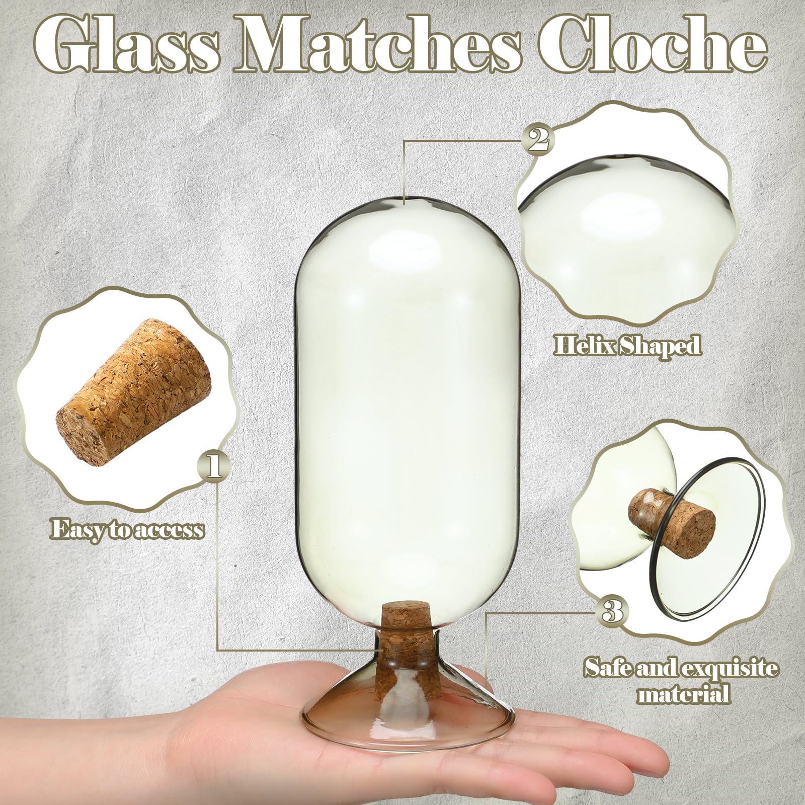 Teenyyou Smoke Grey Glass Match Cloche Holder Decorative Matches Jar Trendy Fireplace Display Decor, Not Include Sticks(7 x 2.95 Inch) - Image 5