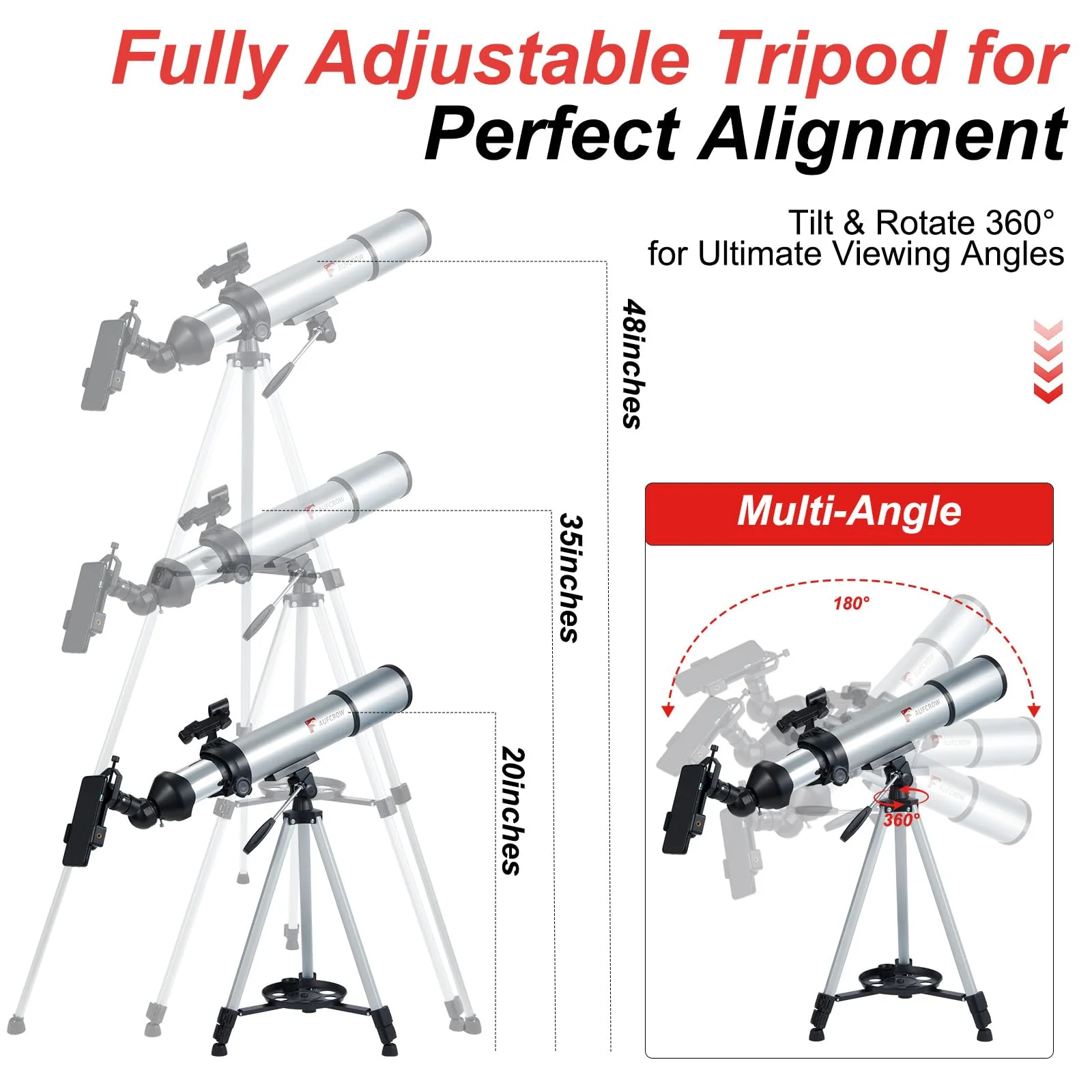 Telescope for Kids Adults 80mm Aperture 600mm Refractor Telescopes High Magnification Astronomical Telescope for Beginner, Telescopio with Phone Adapter Carrying Bag Tripod - Image 5