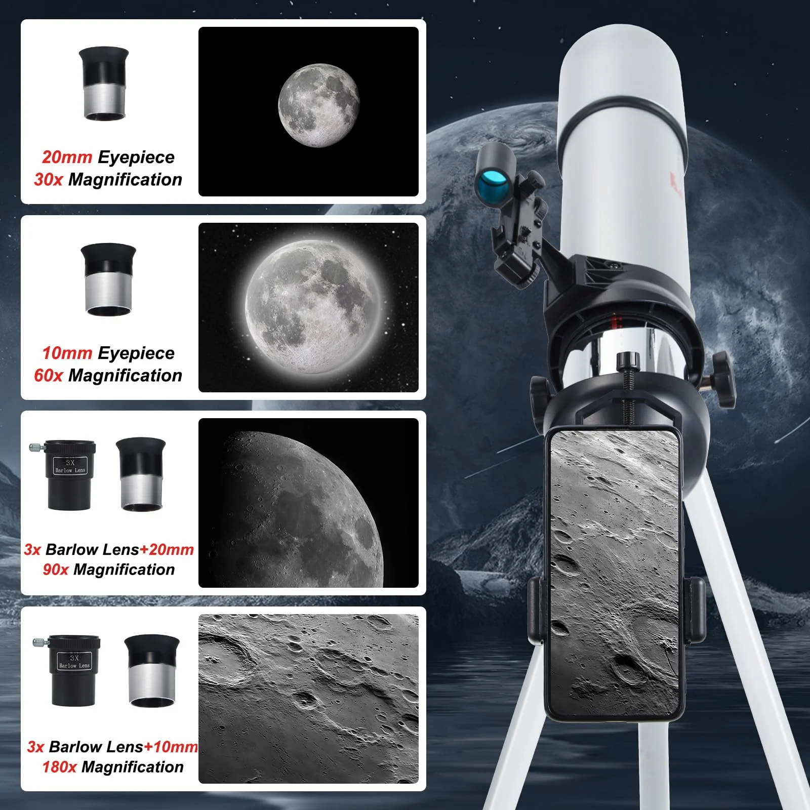 Telescope for Kids Adults 80mm Aperture 600mm Refractor Telescopes High Magnification Astronomical Telescope for Beginner, Telescopio with Phone Adapter Carrying Bag Tripod - Image 6