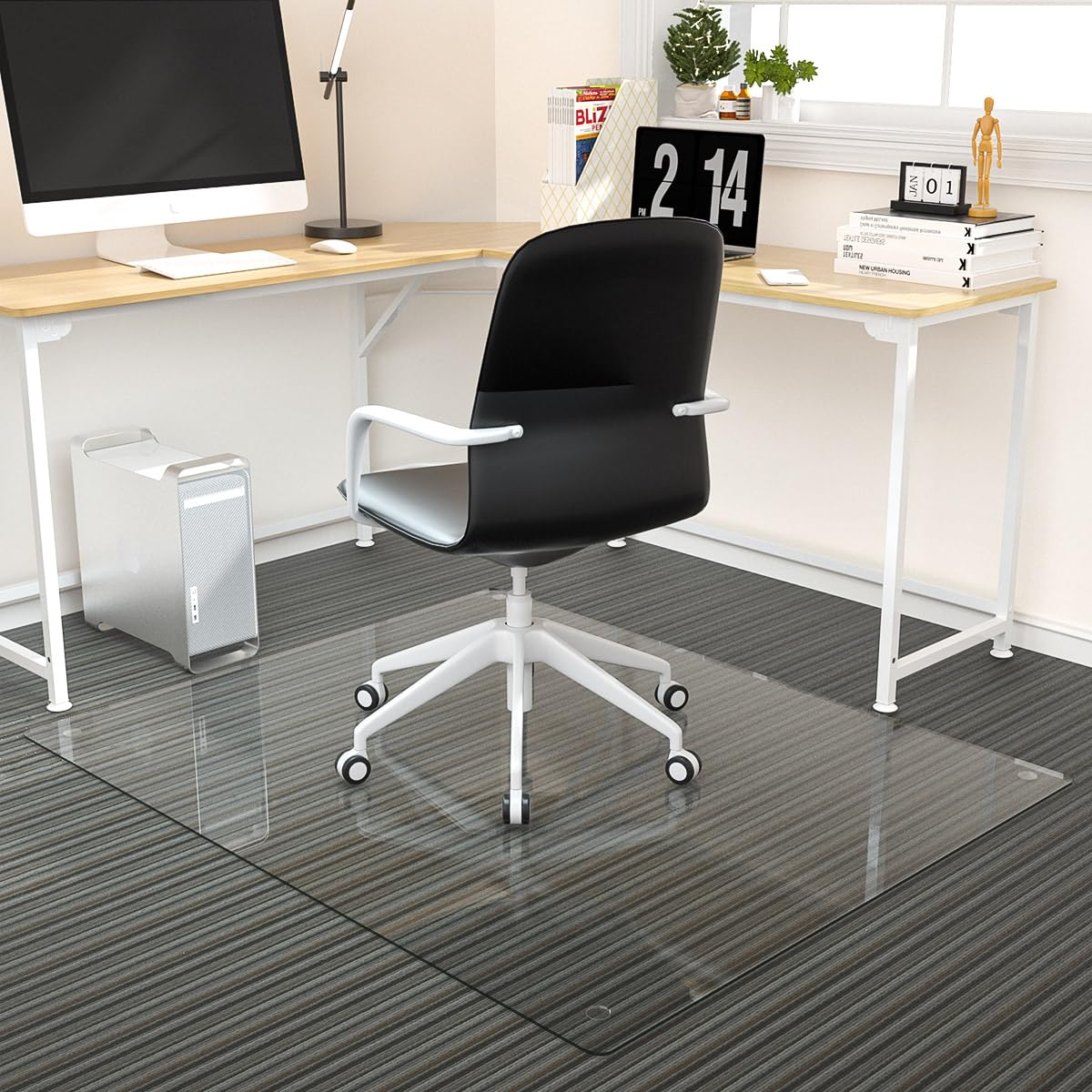 [Tempered Glass] 36" x 46" Glass Chair Mat, Heavy Duty Hard Floor Mat with Round Corner and Polished Edge, Office Chair Mat for Carpet Office Home Hardwood Floor Desk - Image 3