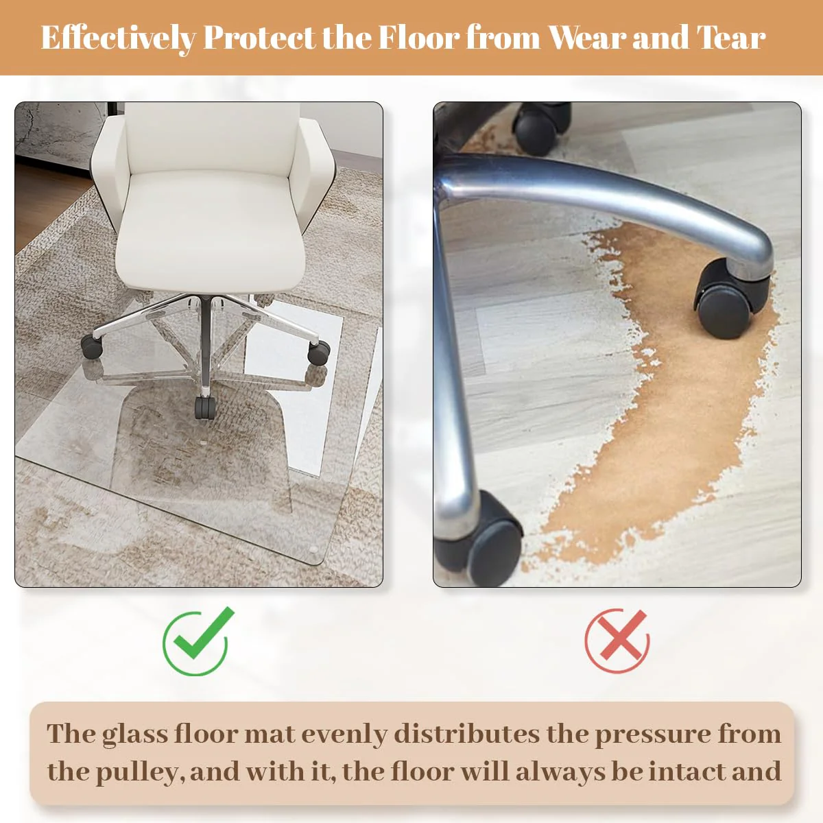 [Tempered Glass] 36" x 46" Glass Chair Mat, Heavy Duty Hard Floor Mat with Round Corner and Polished Edge, Office Chair Mat for Carpet Office Home Hardwood Floor Desk - Image 5