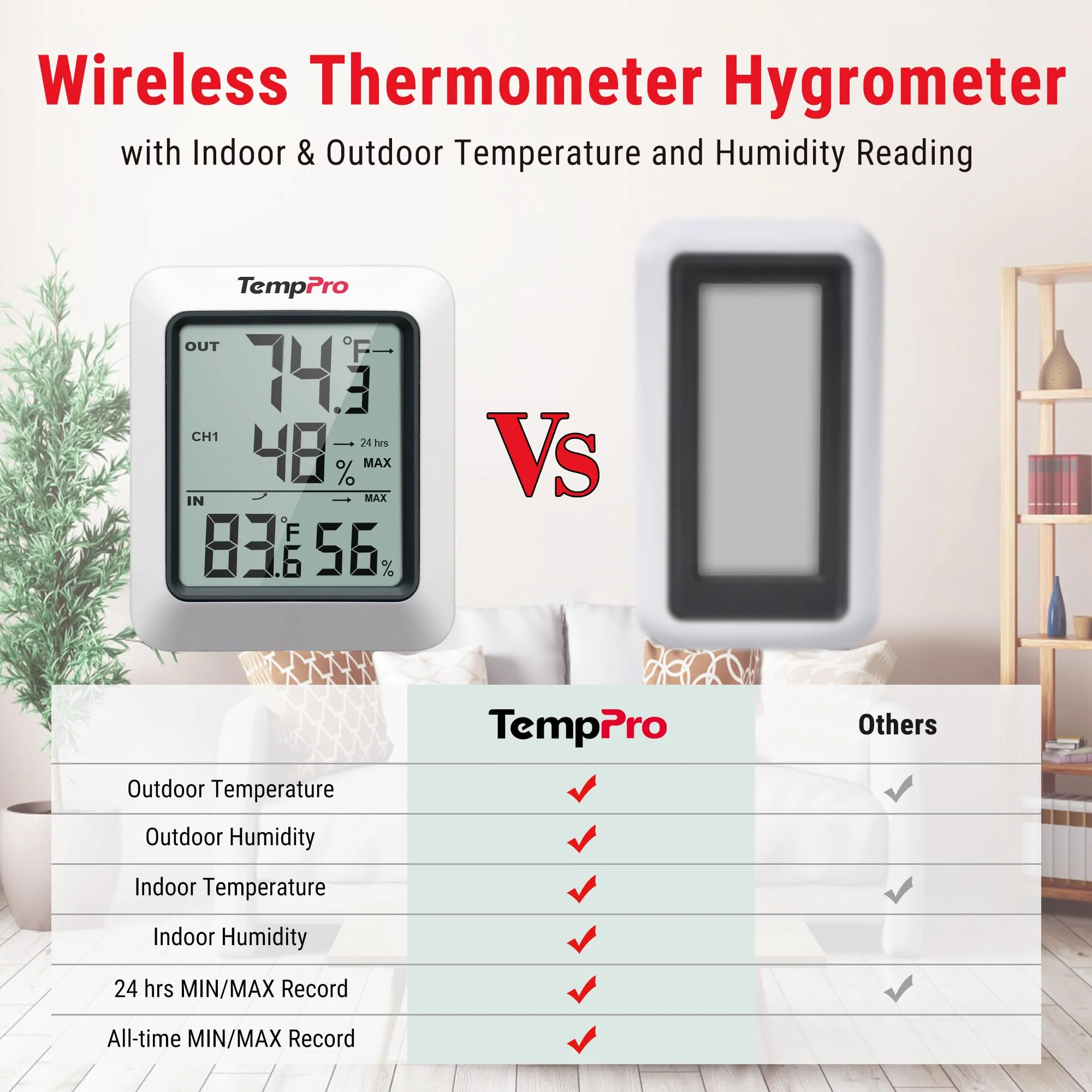 TempPro TP60 Digital Hygrometer Outdoor Thermometer Wireless Temperature and Humidity Gauge Monitor Room Thermometer with 500ft/150m Range Humidity Meter Temperature Indicators (Previously ThermoPro) - Image 3