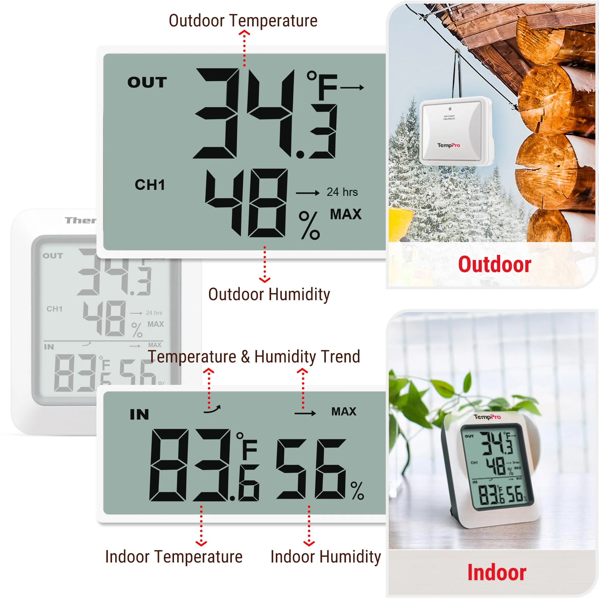 TempPro TP60 Digital Hygrometer Outdoor Thermometer Wireless Temperature and Humidity Gauge Monitor Room Thermometer with 500ft/150m Range Humidity Meter Temperature Indicators (Previously ThermoPro) - Image 9