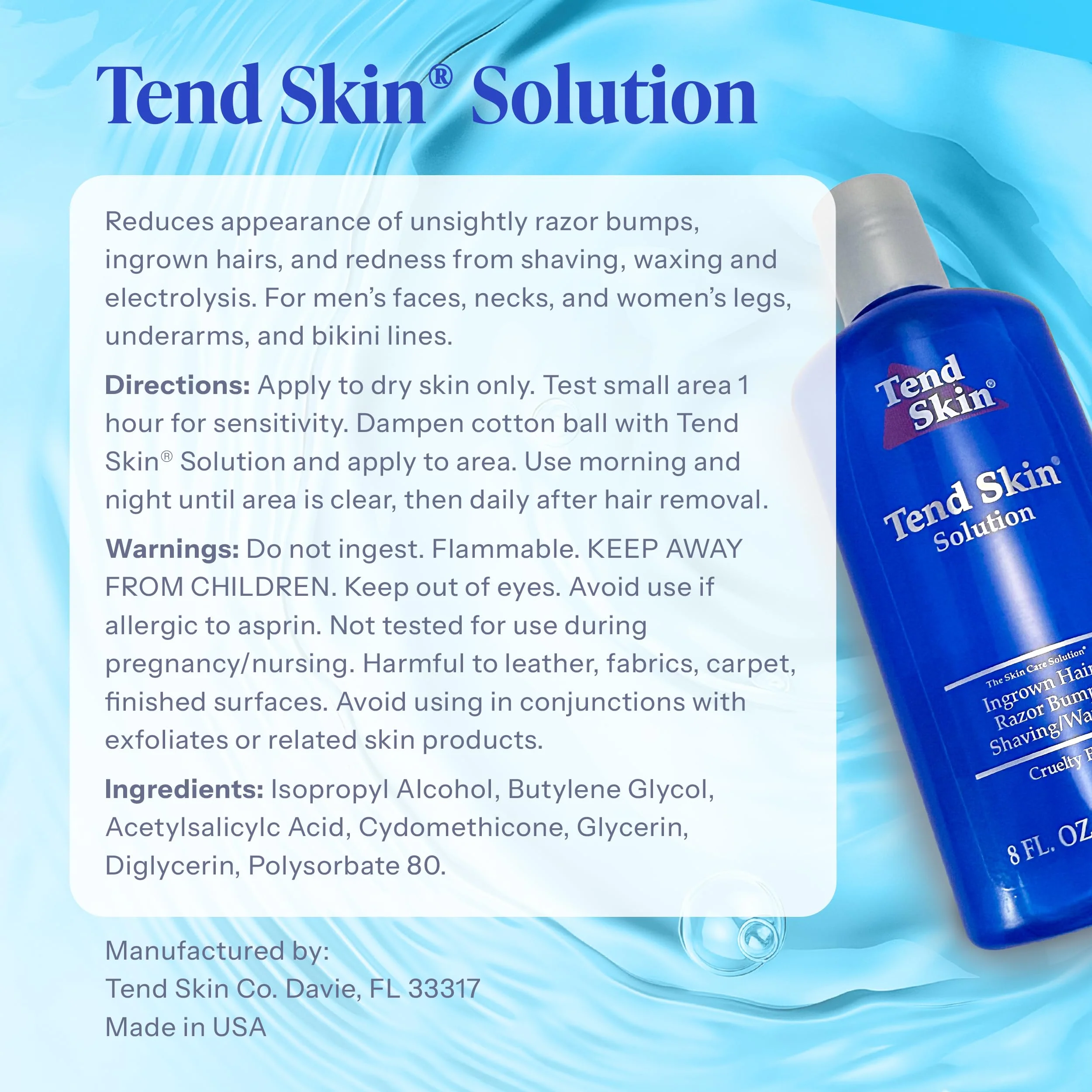 Tend Skin Solution for Unsightly Razor Bumps, Ingrown Hair and Razor Burns, Post Shaving and Waxing Toner for Men and Women, Made in USA, 8 Oz - Image 2