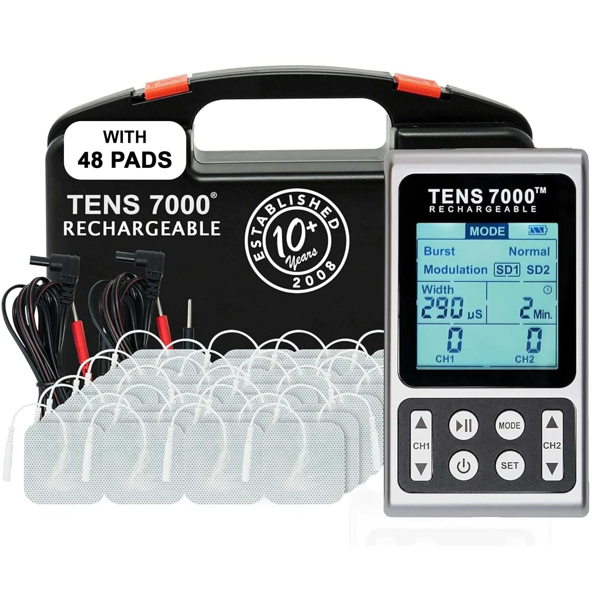 TENS 7000 Rechargeable TENS Unit Muscle Stimulator, 48 Pack Electrodes and Pain Relief Device - Advanced TENS Machine for Effective Back Pain Relief, Nerve Pain Relief, Muscle Pain Relief - Image 2