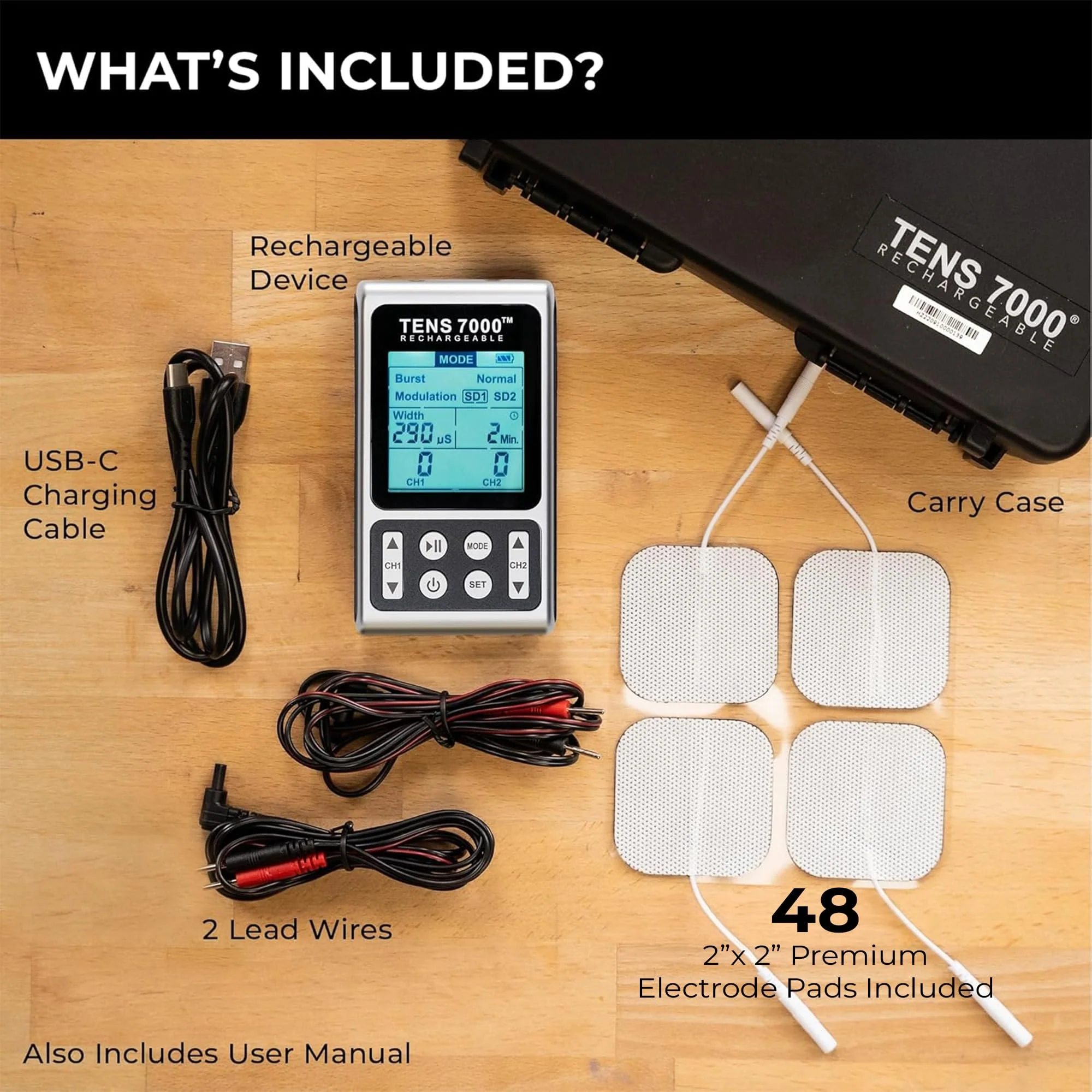 TENS 7000 Rechargeable TENS Unit Muscle Stimulator, 48 Pack Electrodes and Pain Relief Device - Advanced TENS Machine for Effective Back Pain Relief, Nerve Pain Relief, Muscle Pain Relief - Image 7