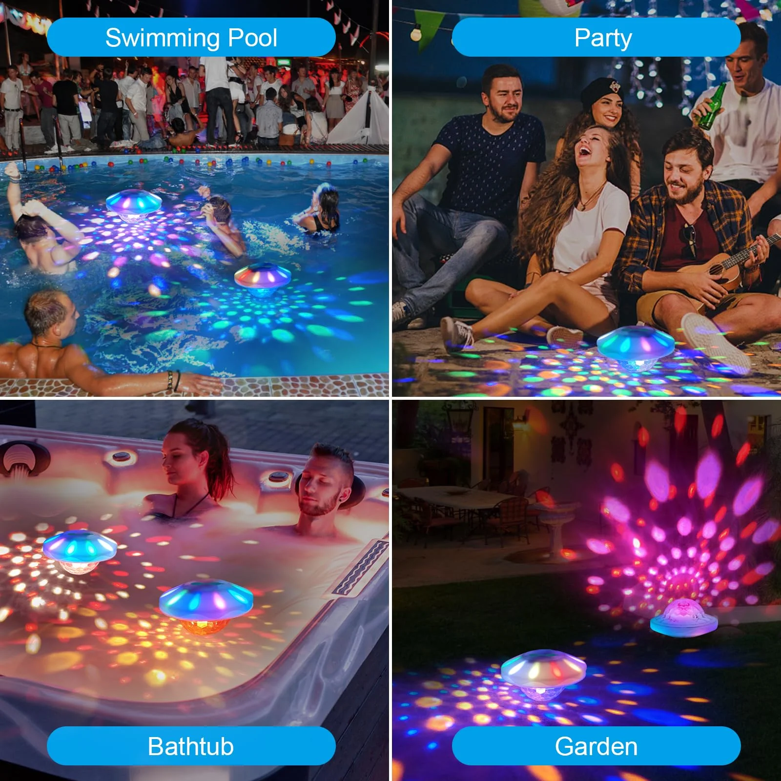 TEPENAR Rechargeable Floating Pool Lights: 2 Pack Pool Light that Float with RGB Color Changing Upper and Lower Floating Lights Remote Control IP68 Waterproof Bathtub Lights for Pond Garden Party - Image 2