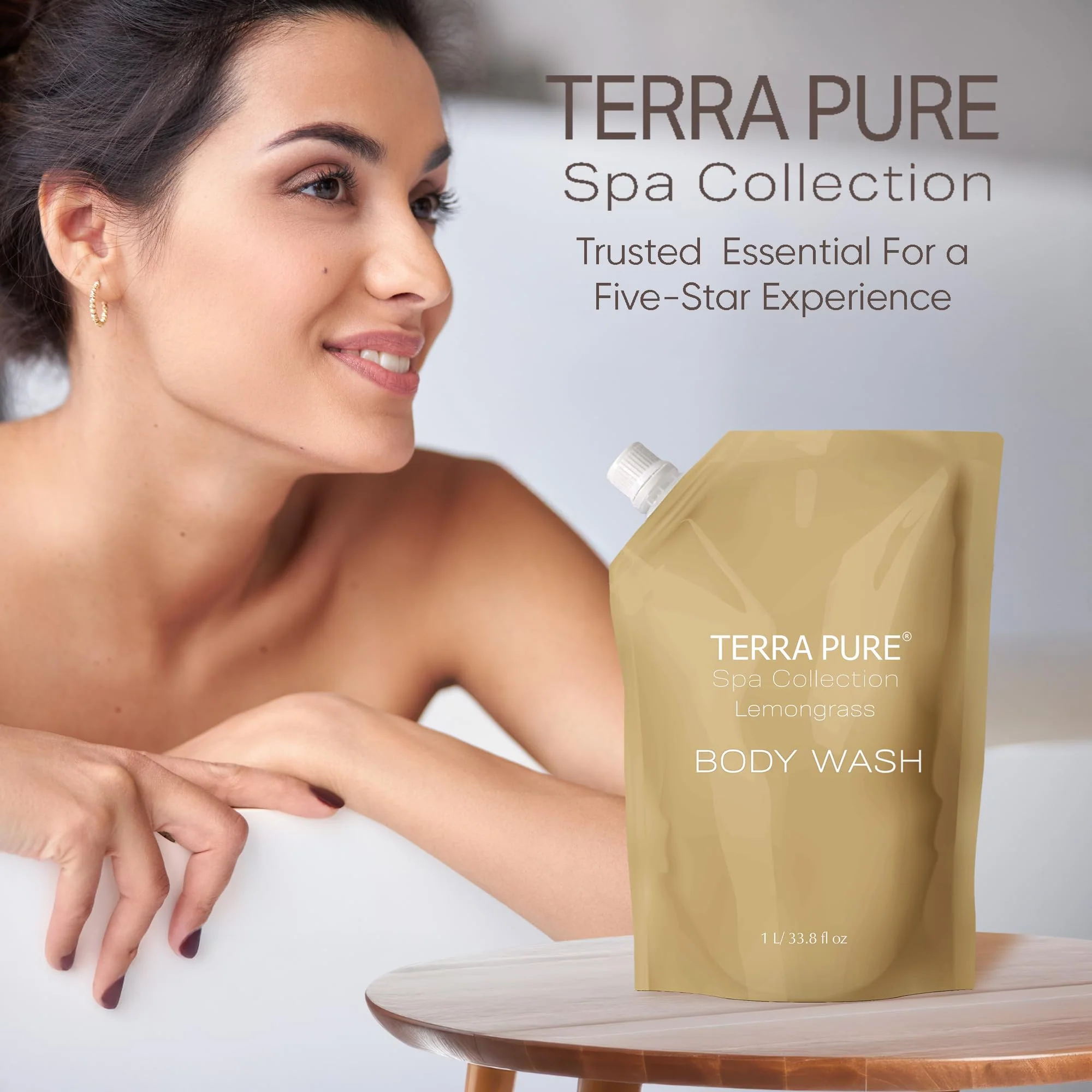 Terra Pure Spa Collection 1 Liter Body Wash Refill Bag For Soap Dispensers | Bulk Toiletries for Vacation Rentals, and Home Bathroom Showers | Green Tea Lemongrass | Single - Image 4