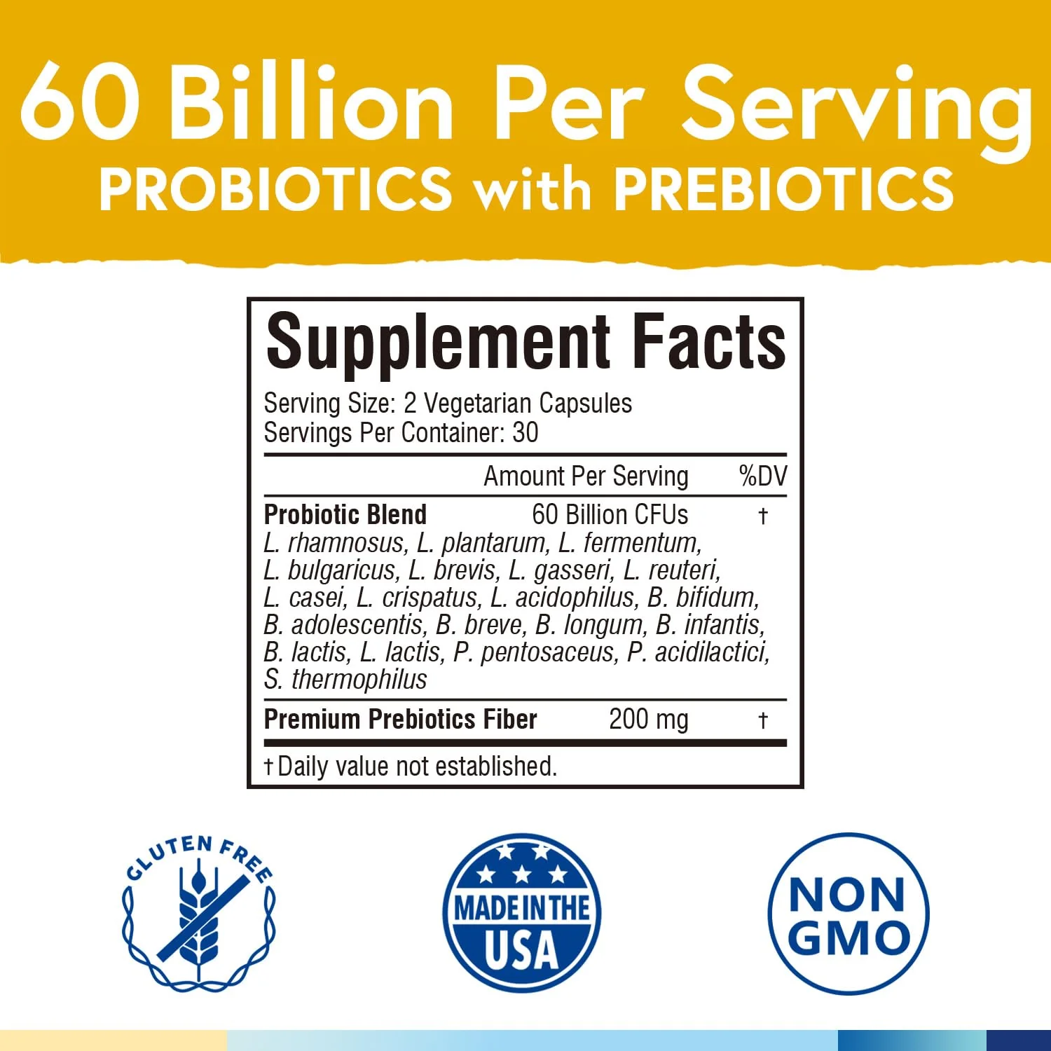 Terranics Probiotics 60 Billion CFU, 20 Strains, 60 Veg Capsules, Prebiotics & Probiotics, Shelf Stable Probiotic Supplement for Men & Women, Non-GMO, NO Soy, Dairy & Gluten - Image 8