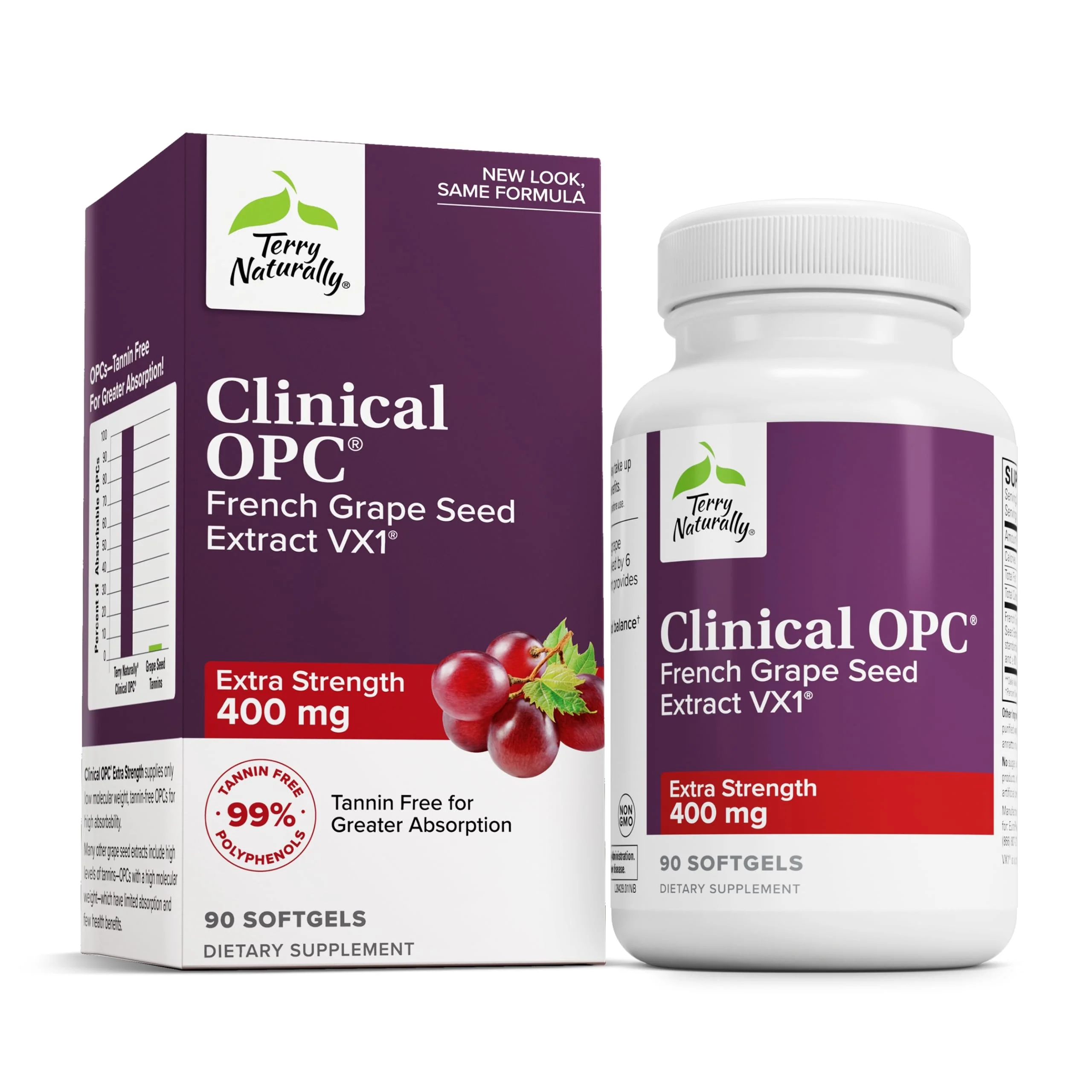 Terry Naturally Clinical OPC Extra Strength - Healthy Heart & Artery Support - Aids Brain Health & Function for Focus and Concentration - Offers Antioxidant Activity - 400 mg, 90 Softgels