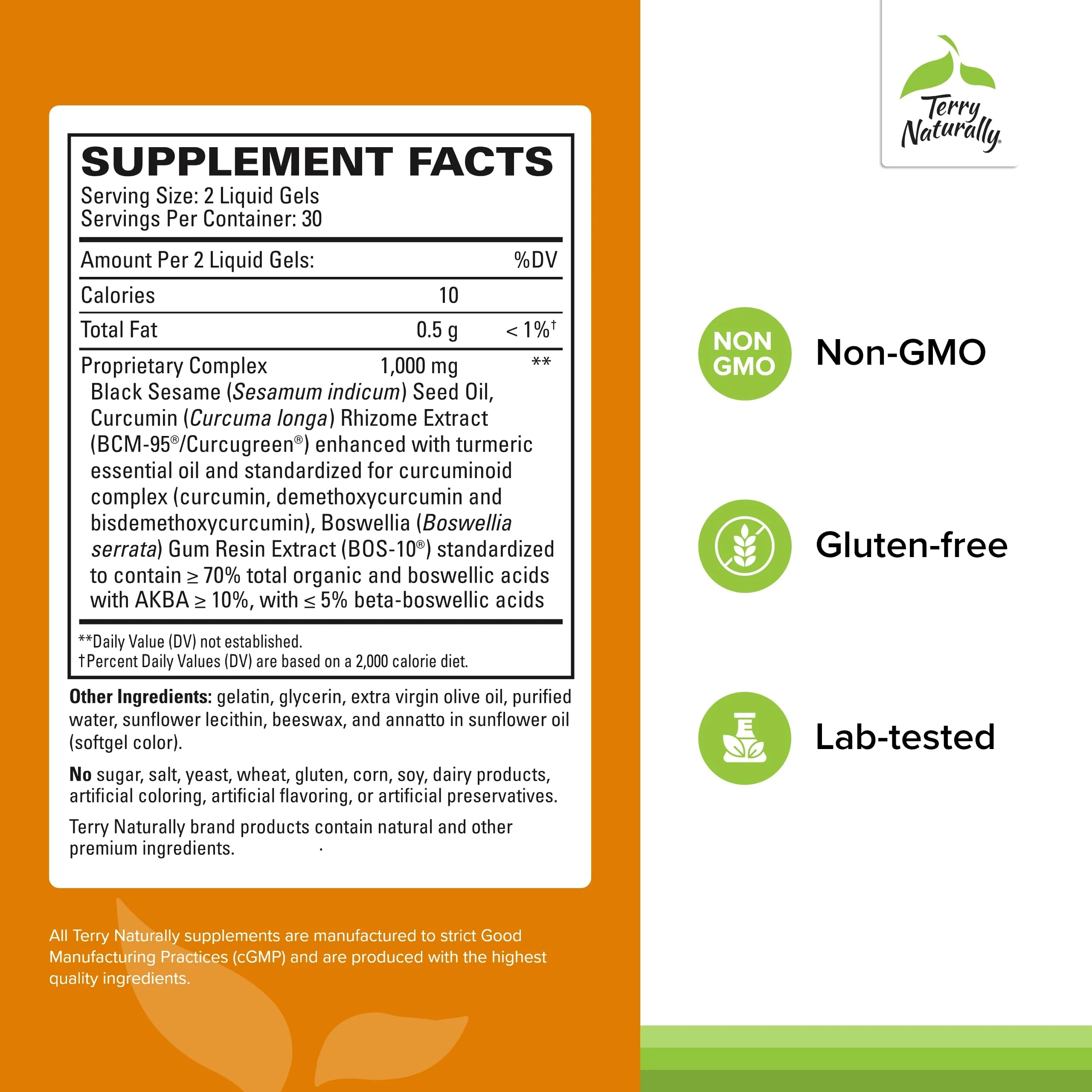 Terry Naturally CuraMed Acute Pain Relief - Supplement with BCM-95 Curcumin & BOS-10 Boswellia - Black Sesame Seed Oil to Support Relief of Occasional Discomfort - 60 Liquid Gels - Image 7