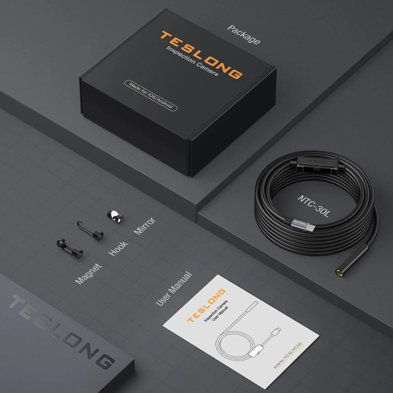 Teslong 50FT USB-C Borescope Camera with Light, Only Compatible with iPhone 15/16/17 Android Phones, 50 ft Flexible Waterproof Endoscope for DIY Pipe Inspection with Drain Snake
