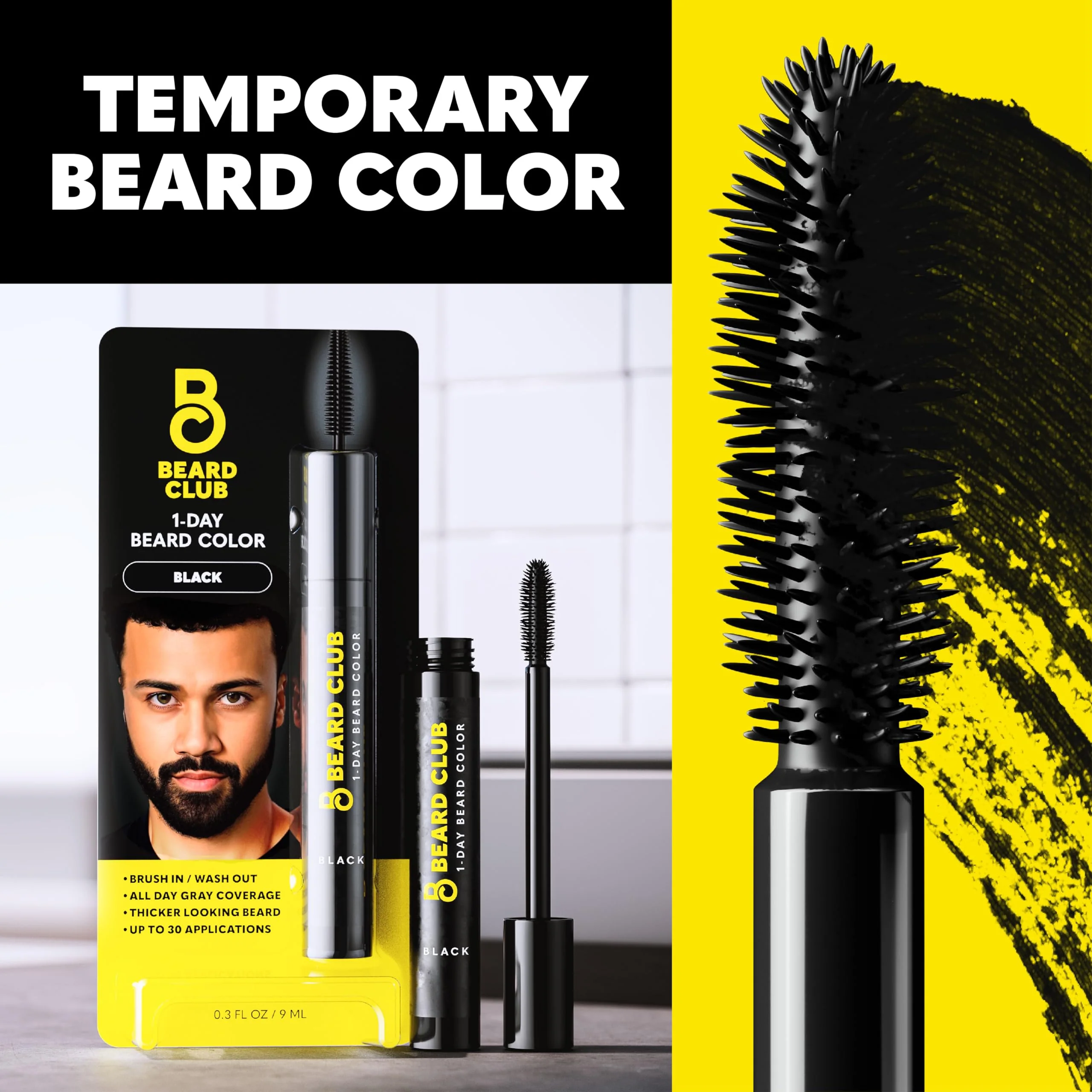 The Beard Club 1 Day Temporary Beard Dye for Men - Black Beard, Mustache & Eyebrow Color for a Fuller, Well-Defined Look, Water & Sweat Resistant, Up to 30 Applications, 0.3 fl oz - Image 4