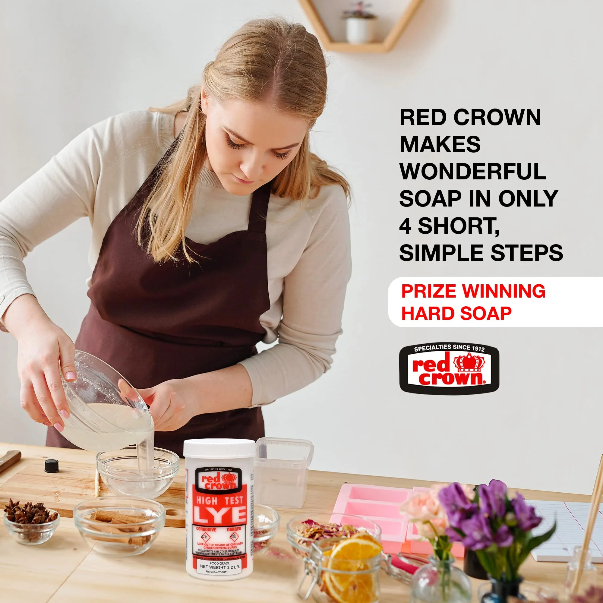 The Boyer Corporation Red Crown Lye for Soap Making, Sodium Hydroxide Pure High Test Food Grade Lye, Caustic Soda, Drain Cleaner and Clog Remover, 3 Pack 2.2 lbs. - Image 3